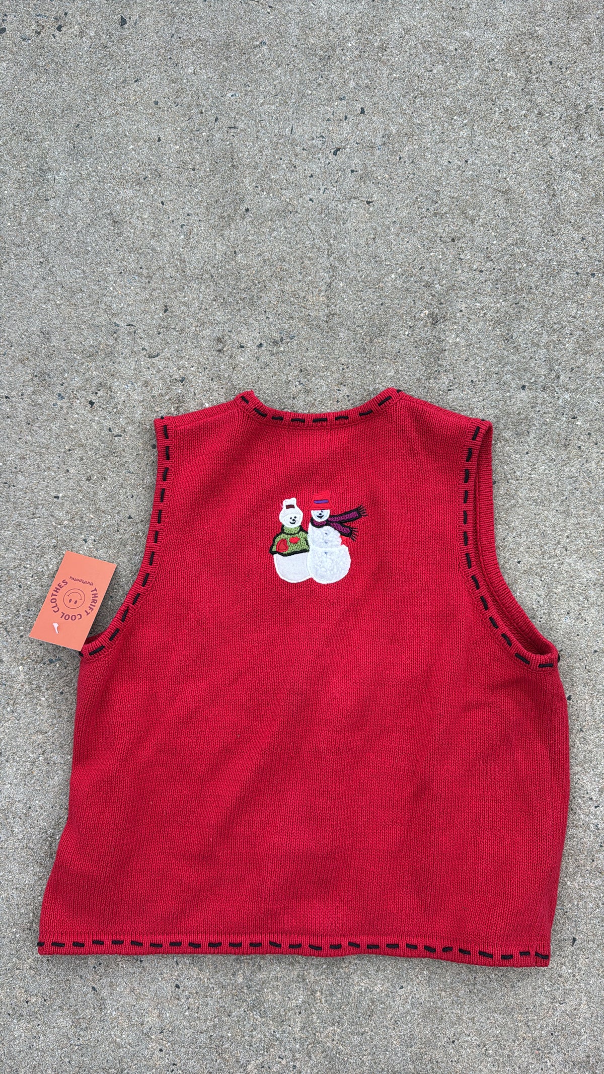 red studio snowman sweater vest, m