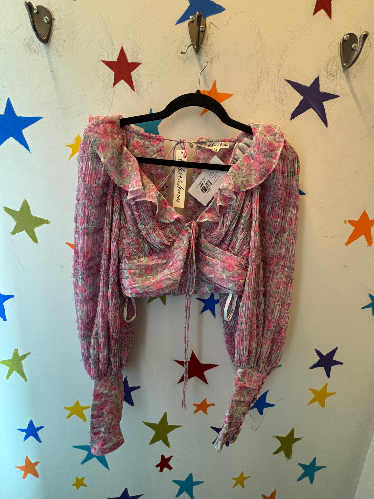 pink purple green for love and lemons nwt floral blouse, s