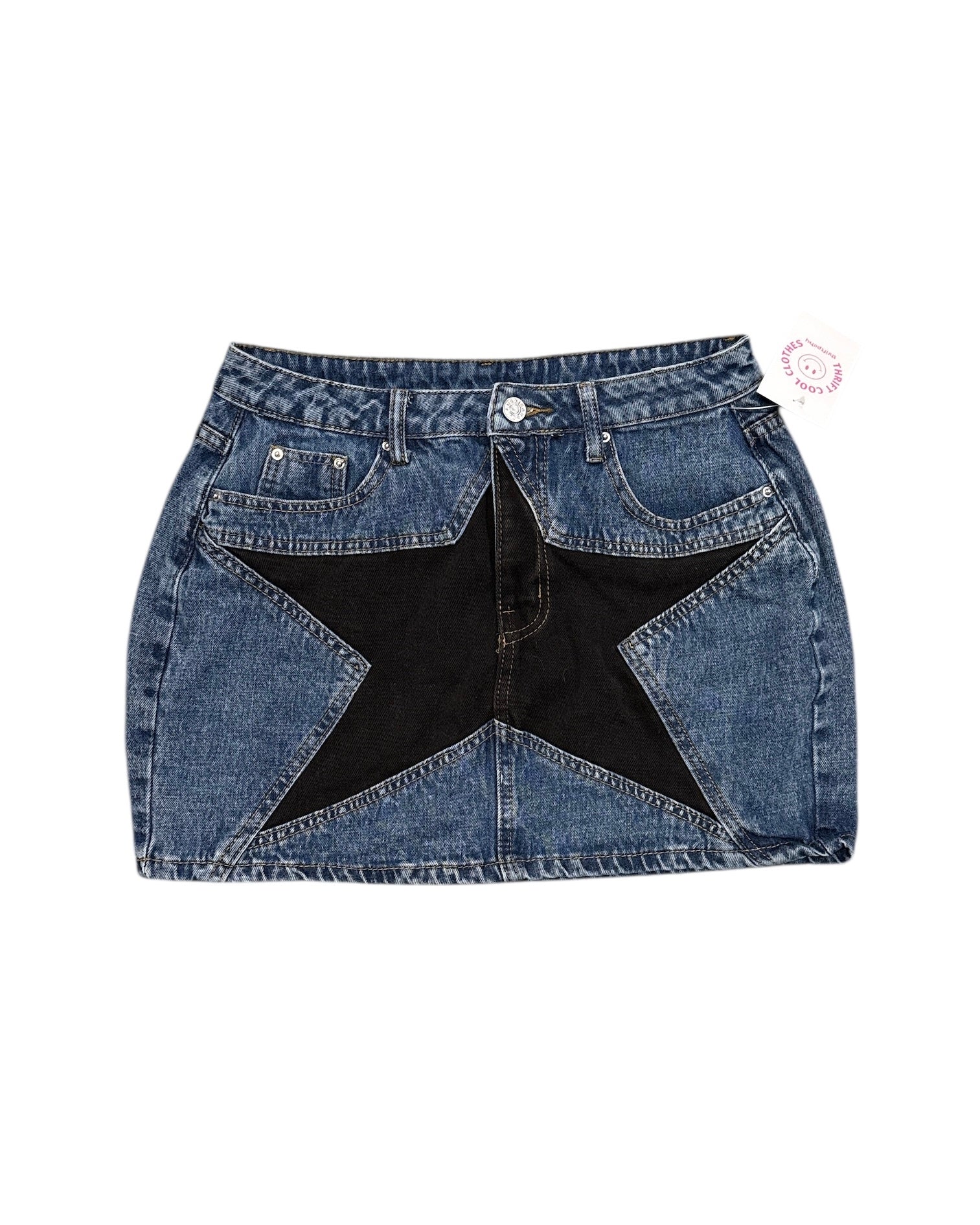 blue star denim skirt, L