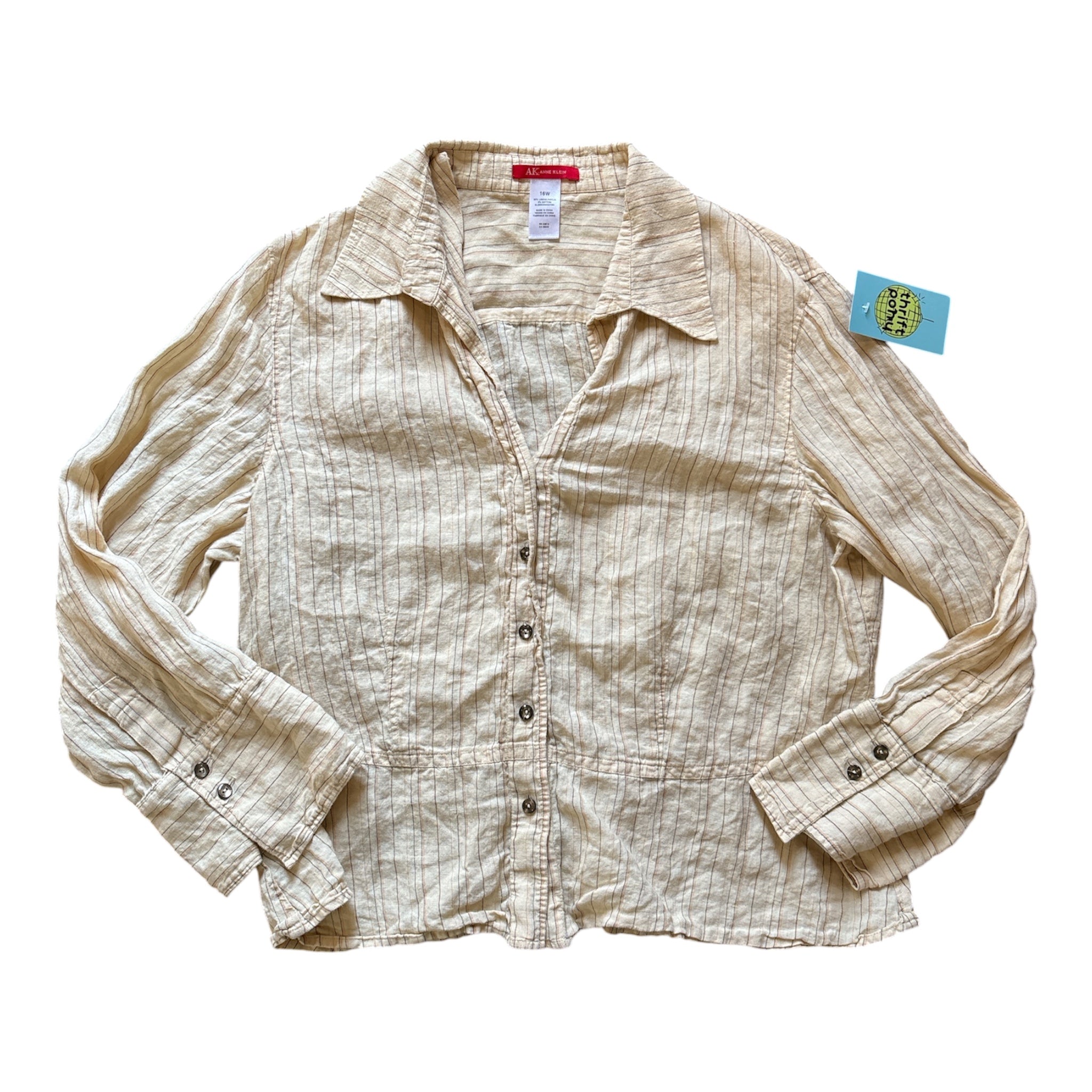 yellow orange brown anne klein striped button up, 16w