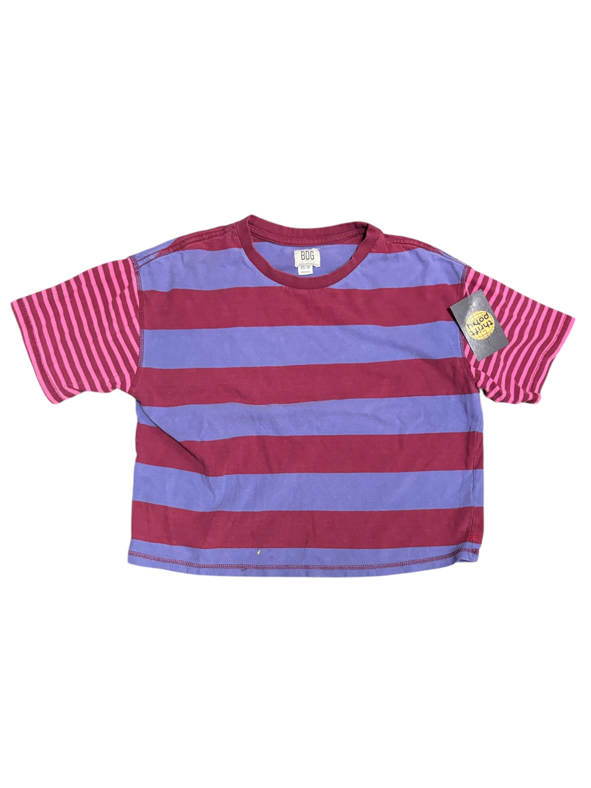 purple magenta bdg striped cropped tee, xs