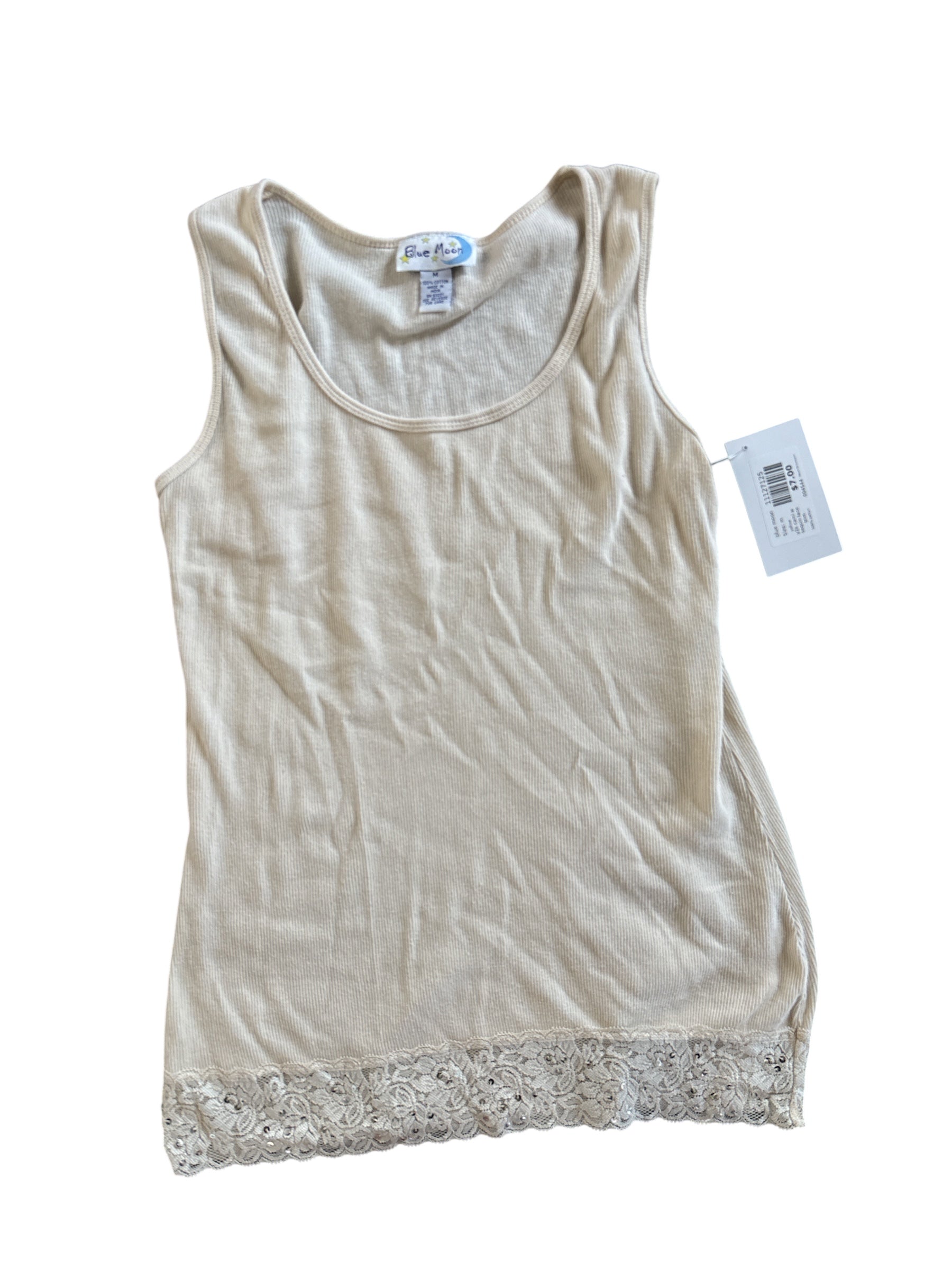 yellow blue moon y2k cami w sequin lace trim, m