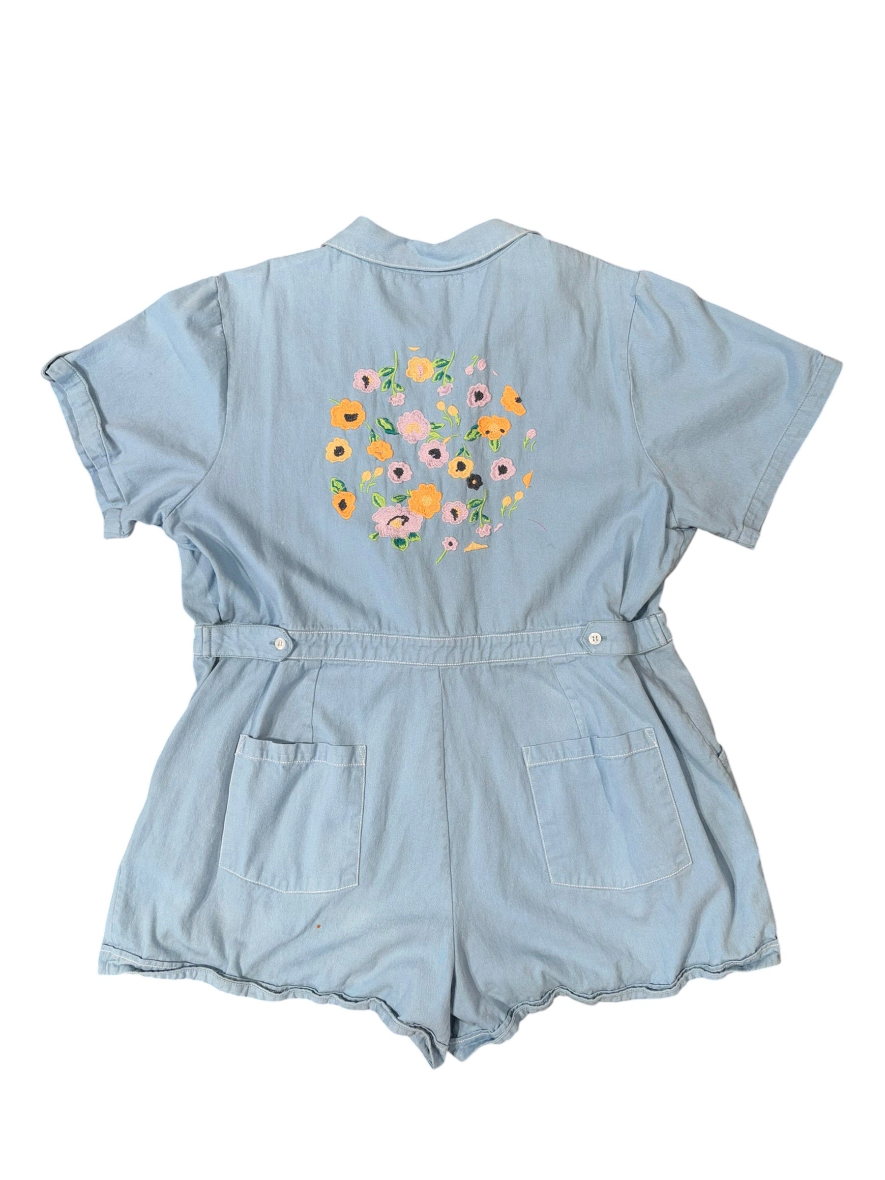 Blue yellow Nuuly x rue stiic Embroidered as romper, 2x