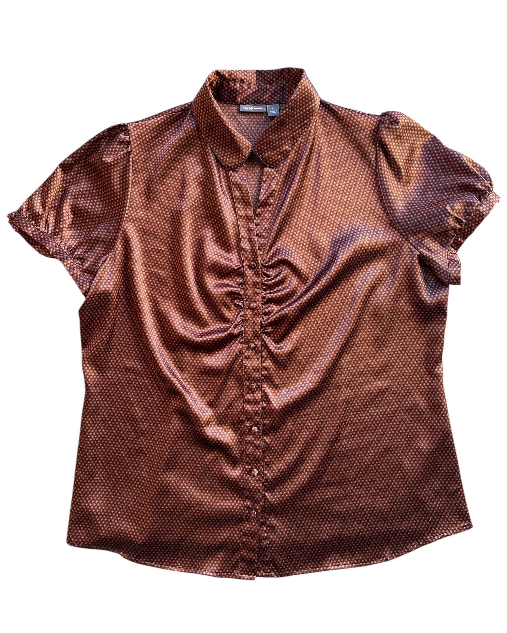 brown orange apt 9 satin floral button down, 1x
