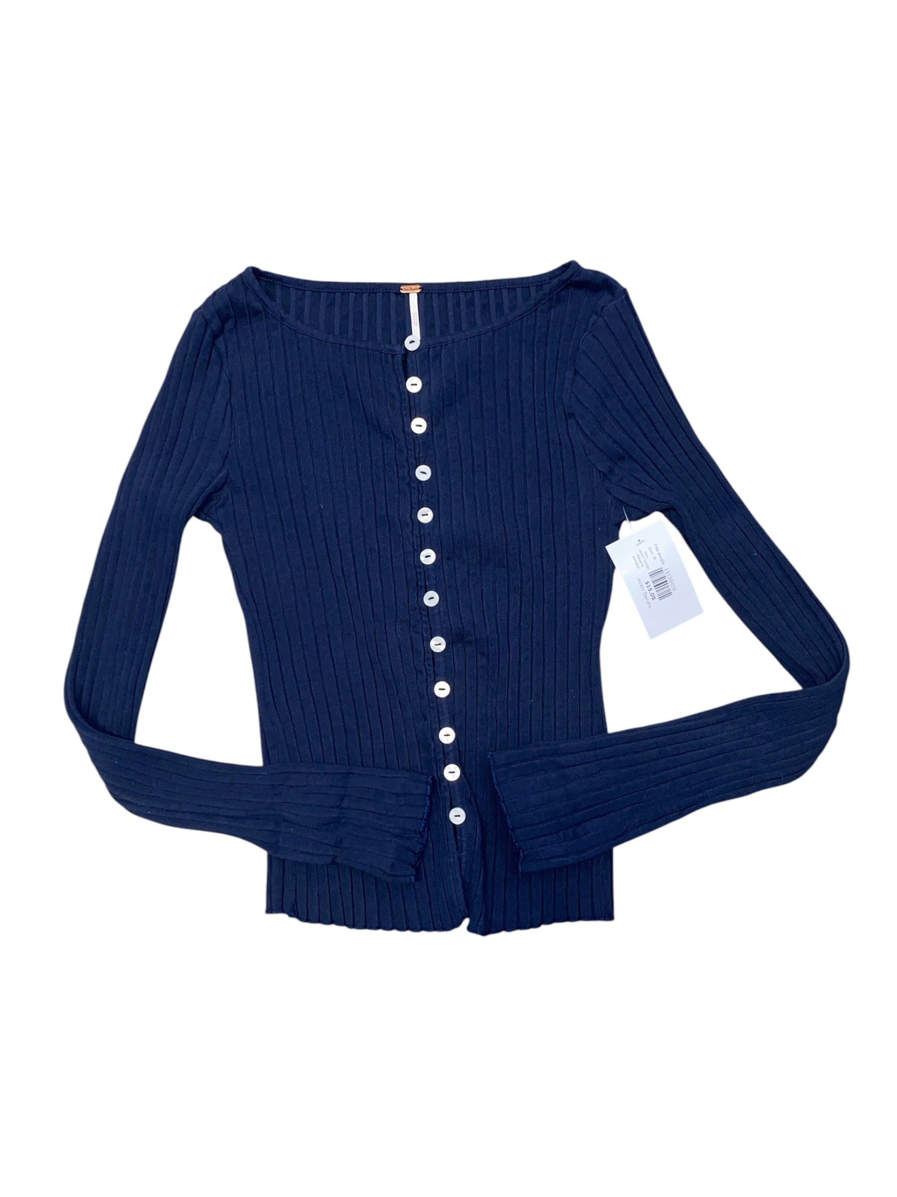 Navy Free people Button center ribbed ls sweater, M
