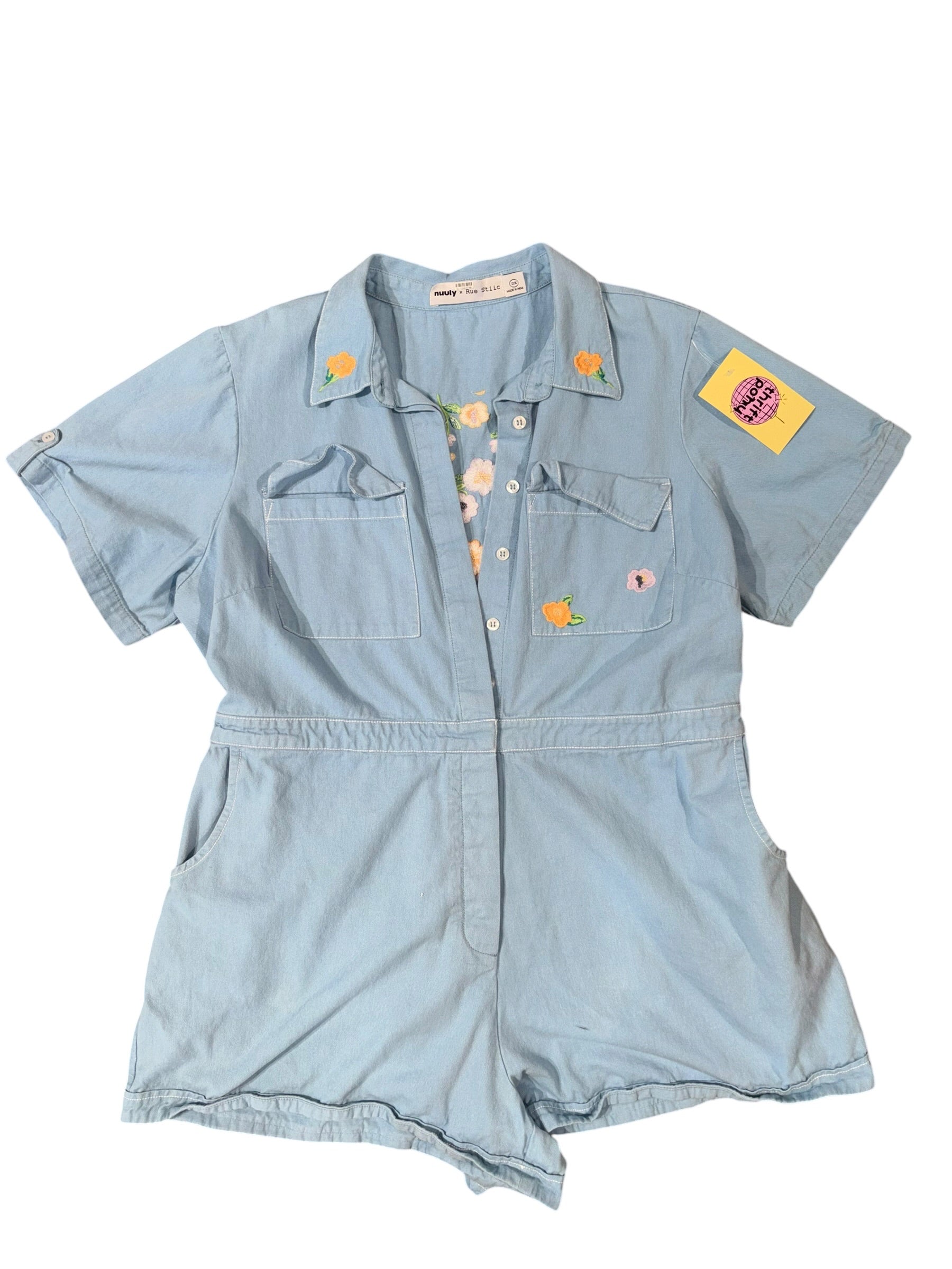 Blue yellow Nuuly x rue stiic Embroidered as romper, 2x