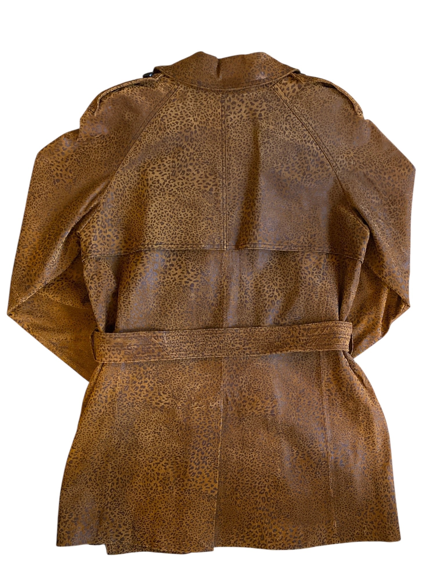 brown black bagatelle leather animal print trench coat, 14