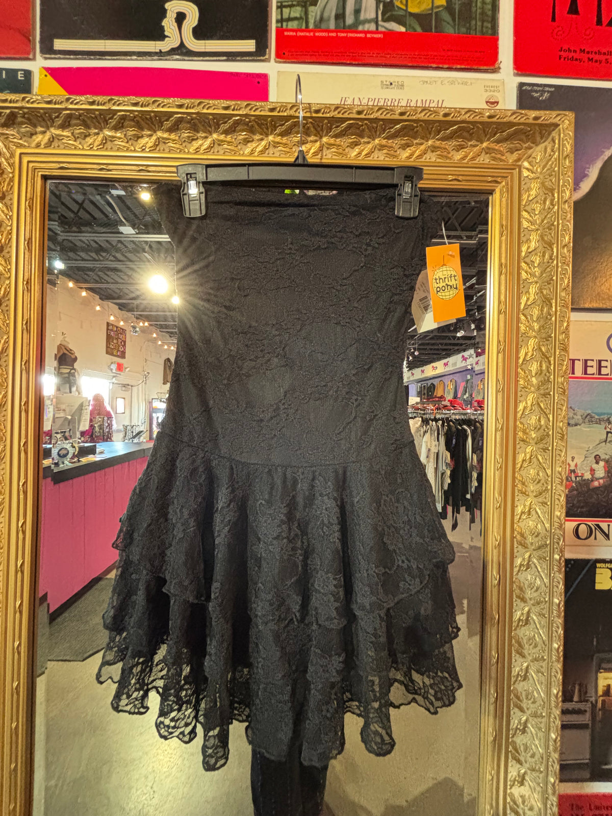 Black Lace ruffle sleeves dress, S
