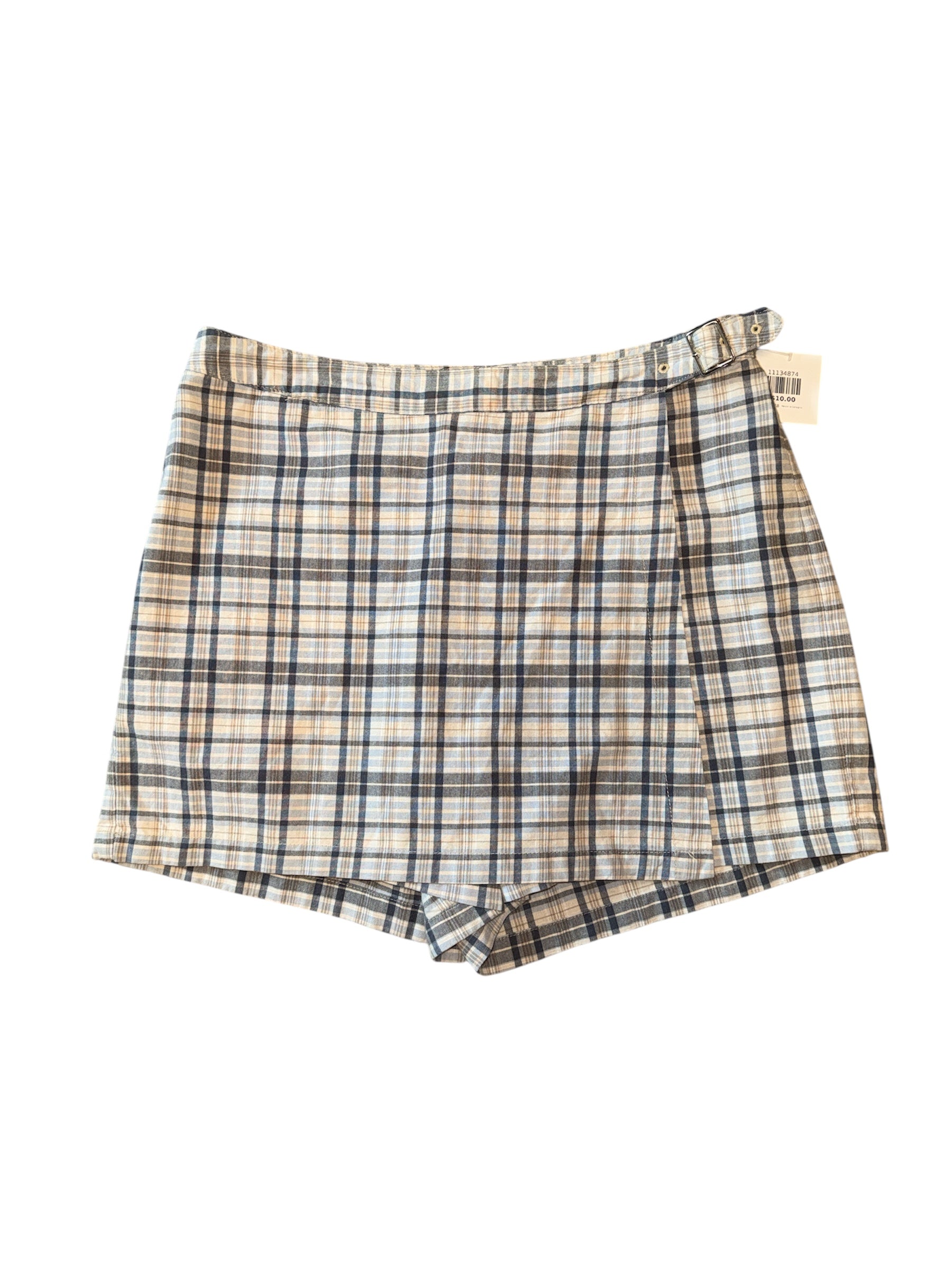 Tan gray GAP Plaid belted mini skirt, 10