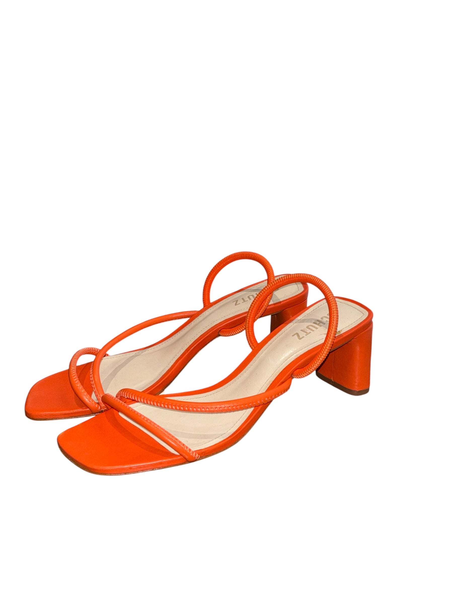 orange schultz strap sandal kitten heels, 8.5