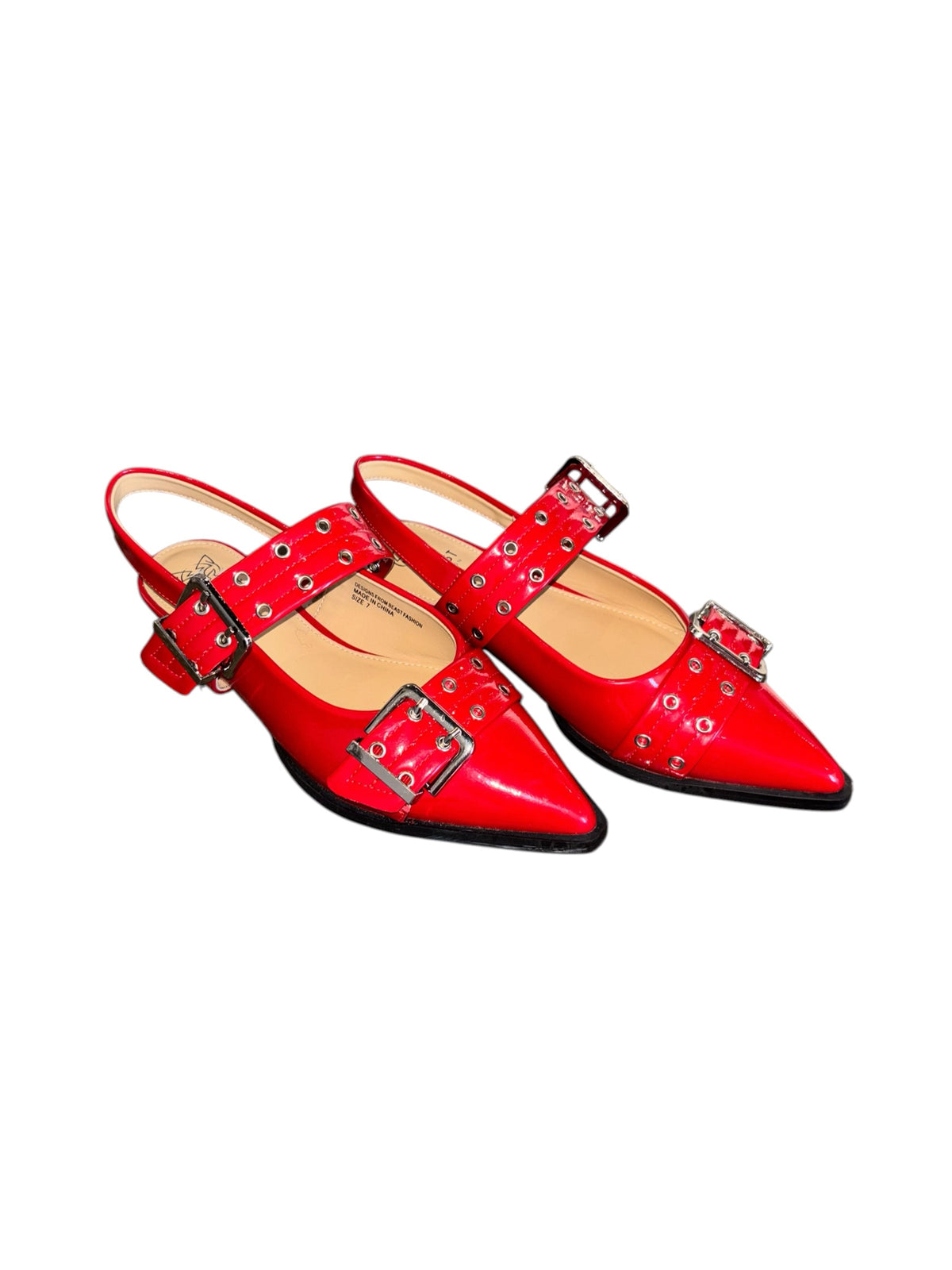 red beast fashion grommet detail pointy flats, 7