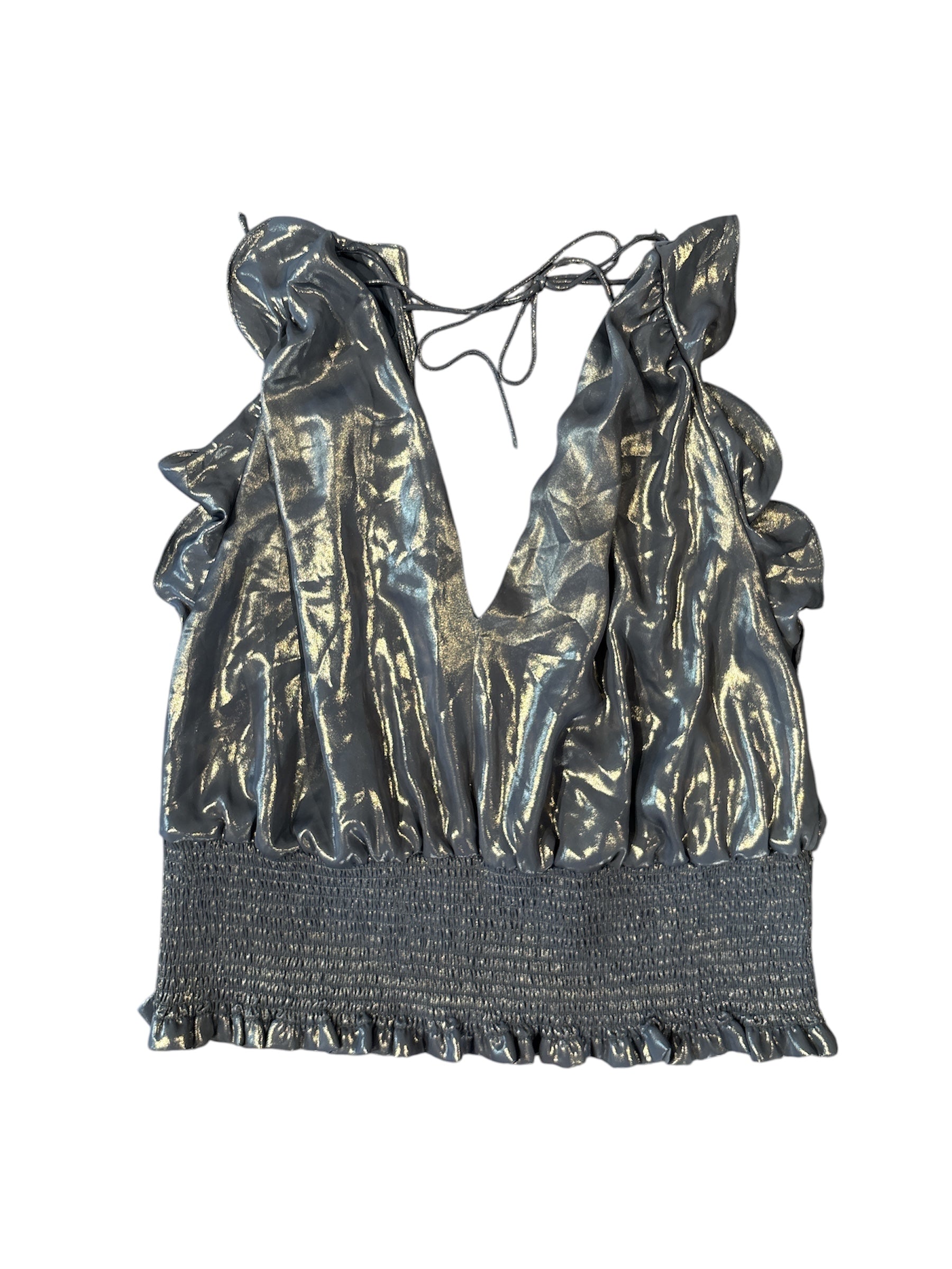 Gray gold Anthropologie Metallic ruffle tank, Xl