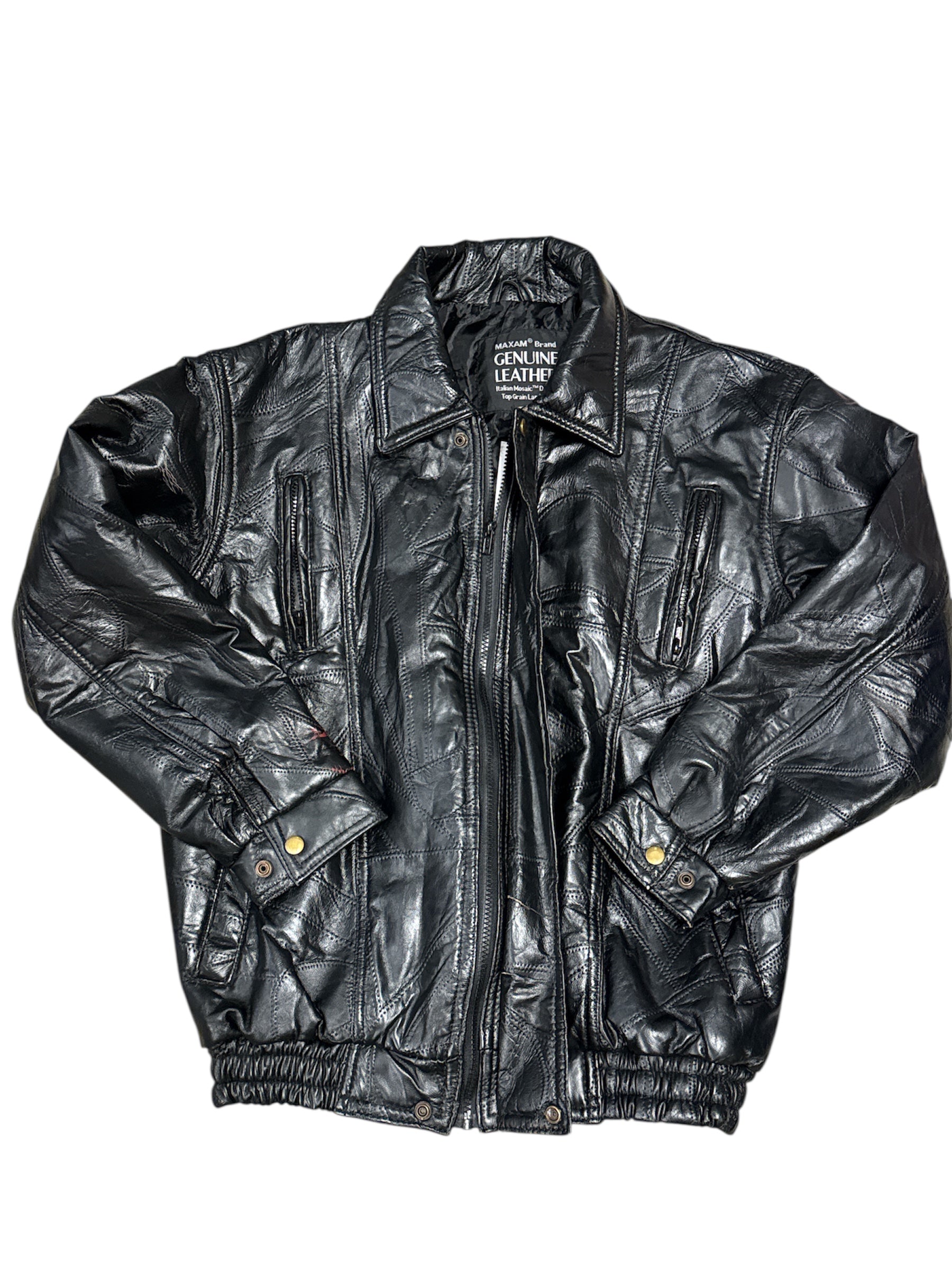 black maxam brand patchwork leather jacket, m