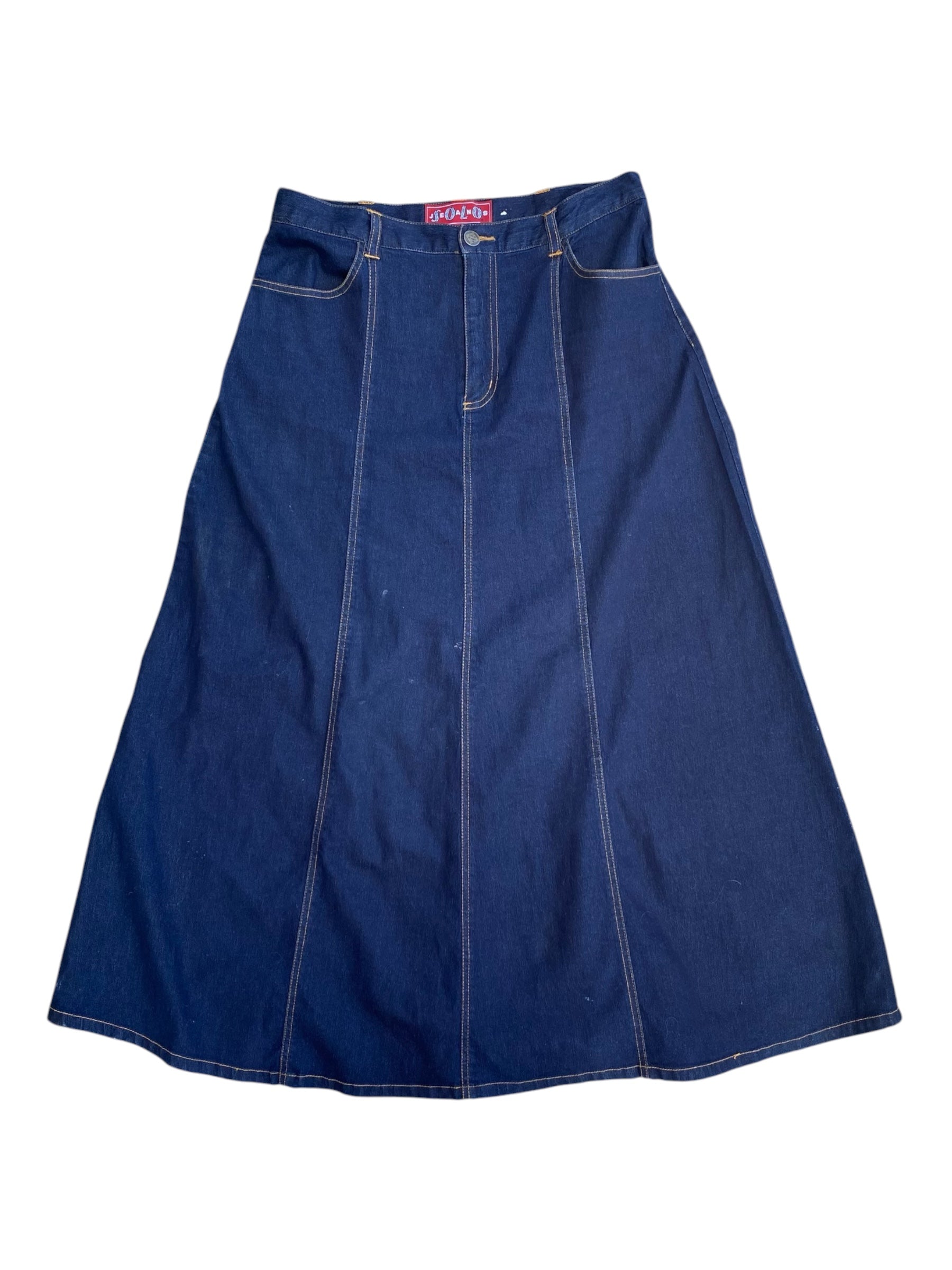Dark blue Solo jeans vtg pleated denim maxi skirt, 8