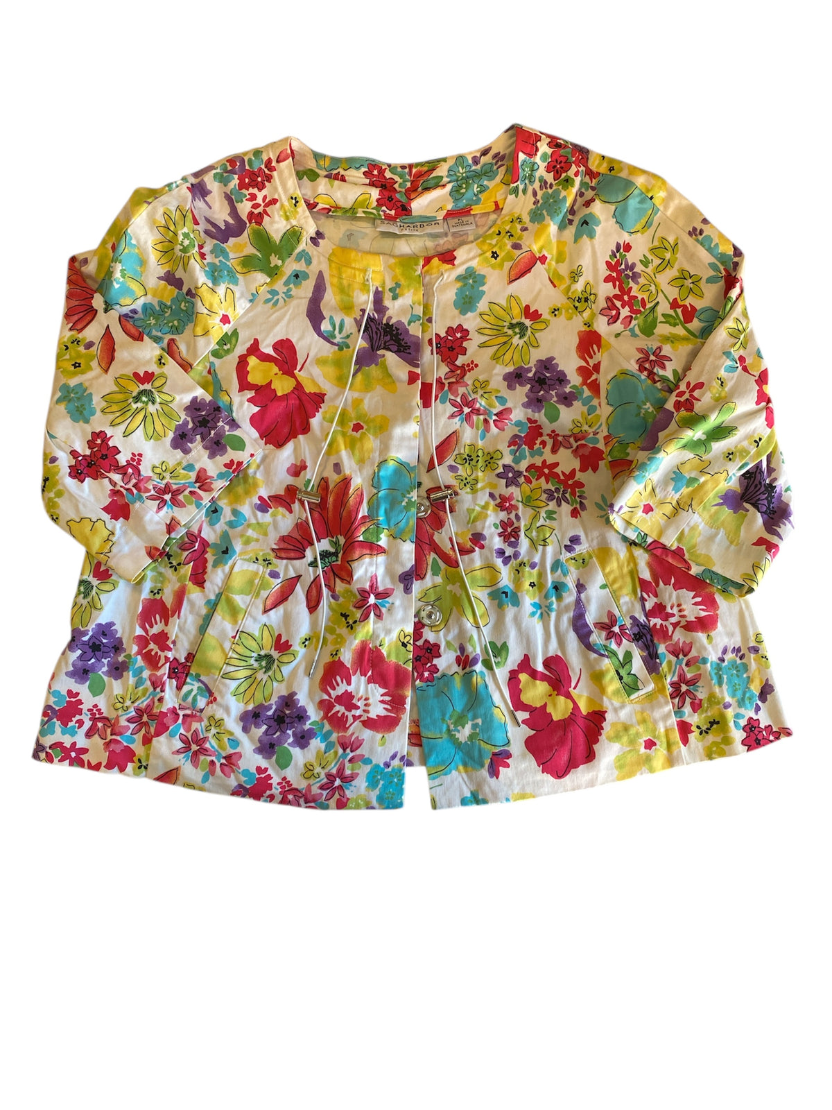 white pink yellow purple sag harbor floral blazer jacket, pl