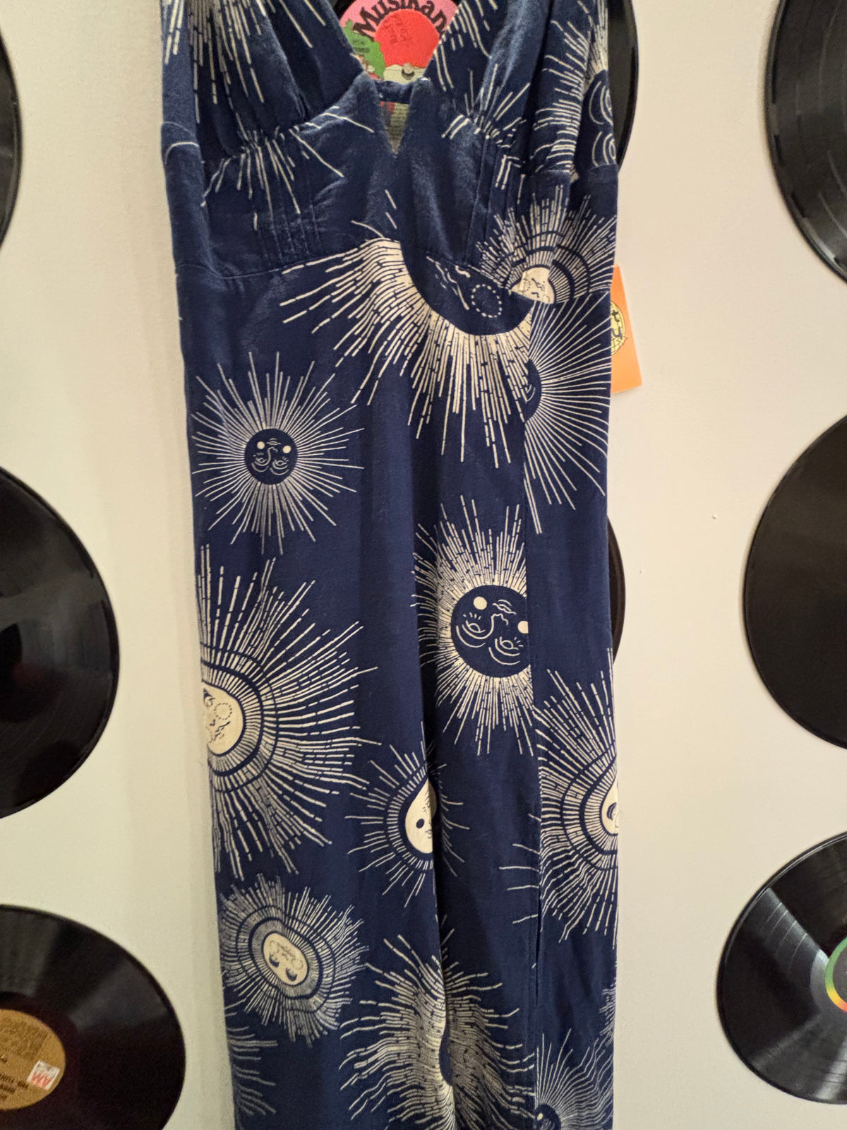 blue cream urban outfitters sun print cami long dress, xs