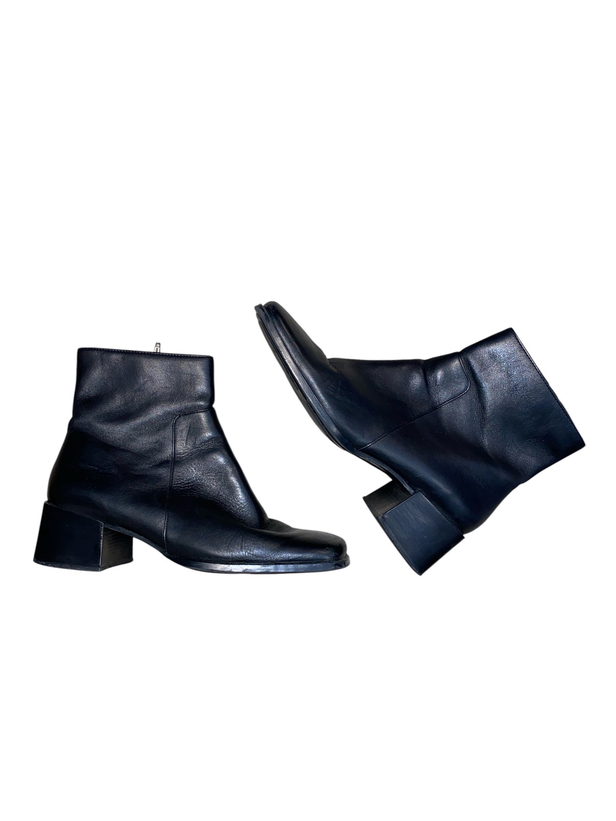 black ea flexo square toe booties, 10