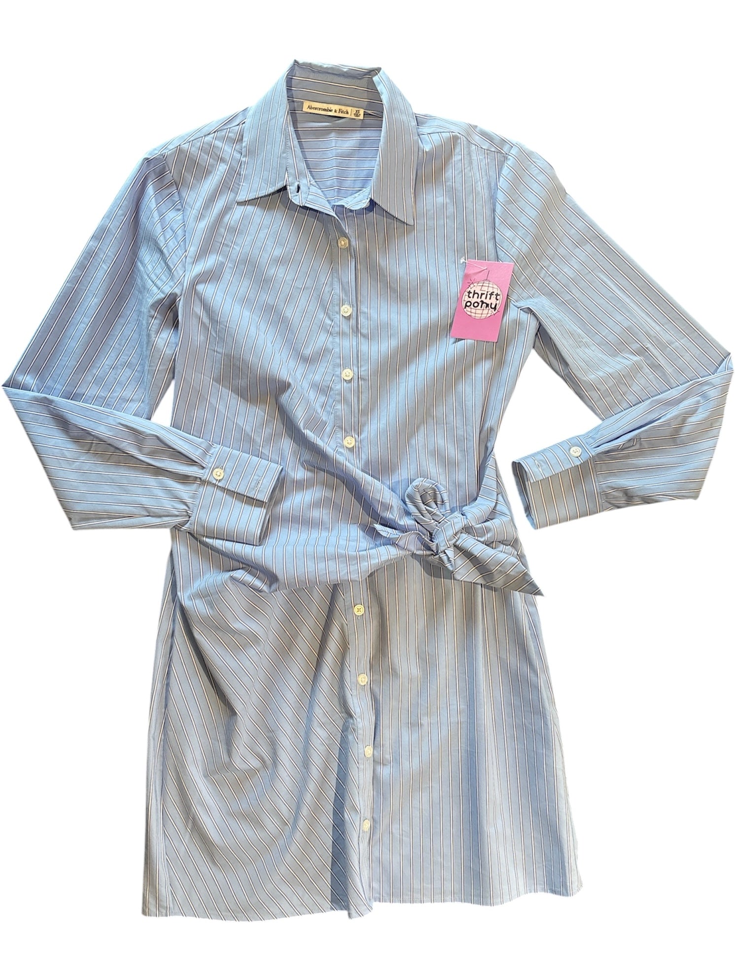 blue abercrombie & fitch ls dress with tie, xs