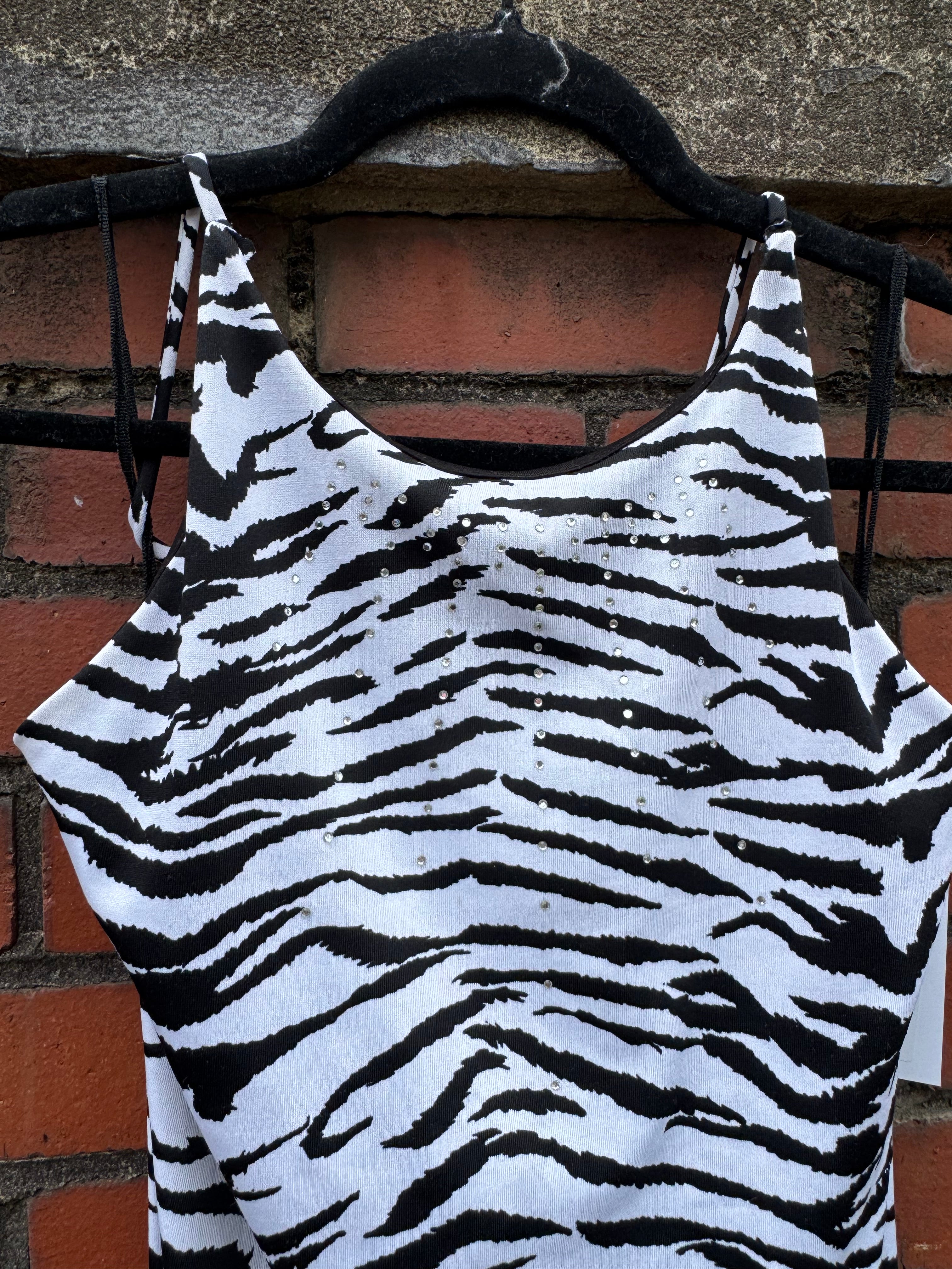 white black Pia Rhinestone zebra maxi dress, S/M