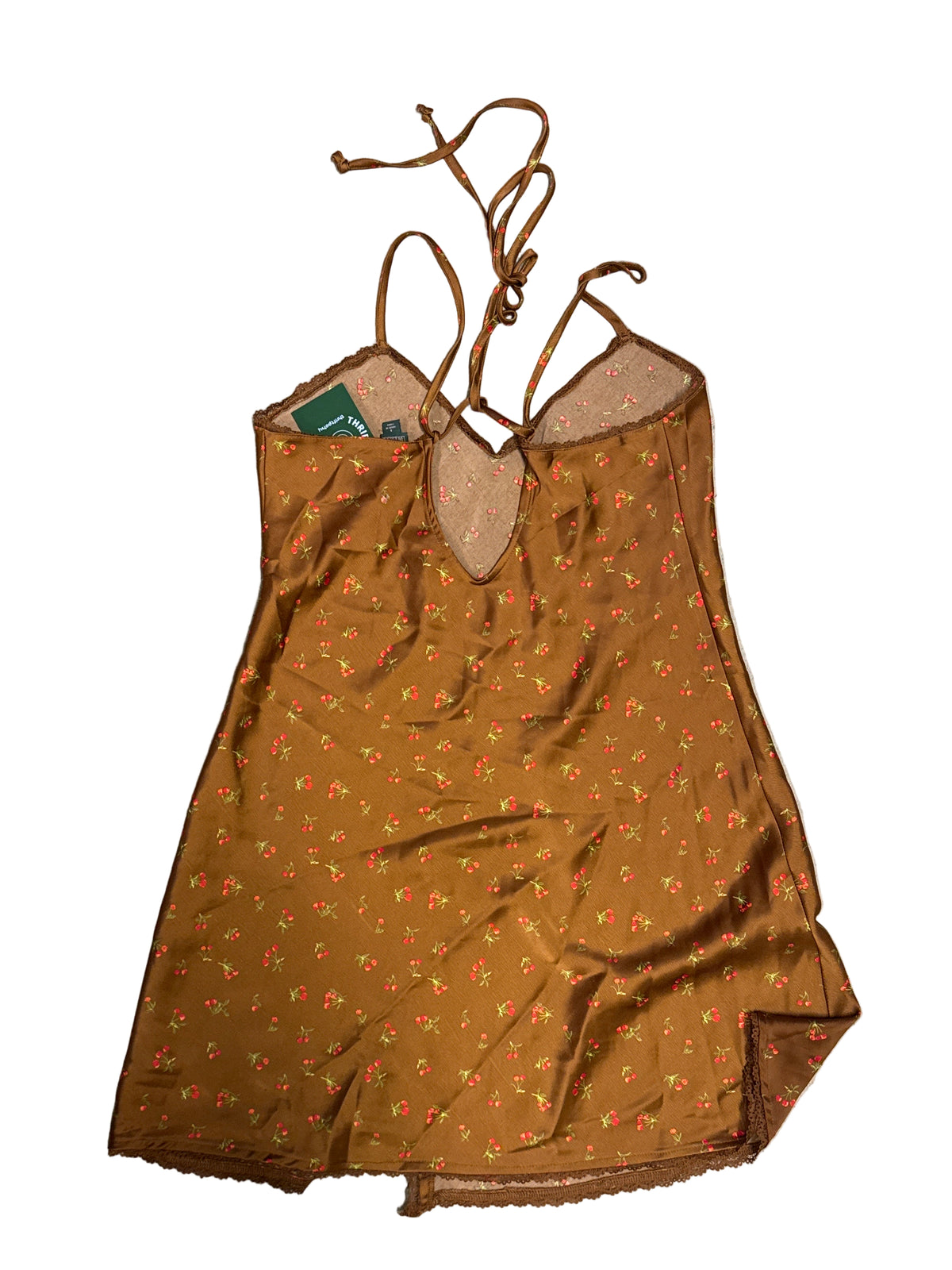 brown red wild fable satin cherry dress, s