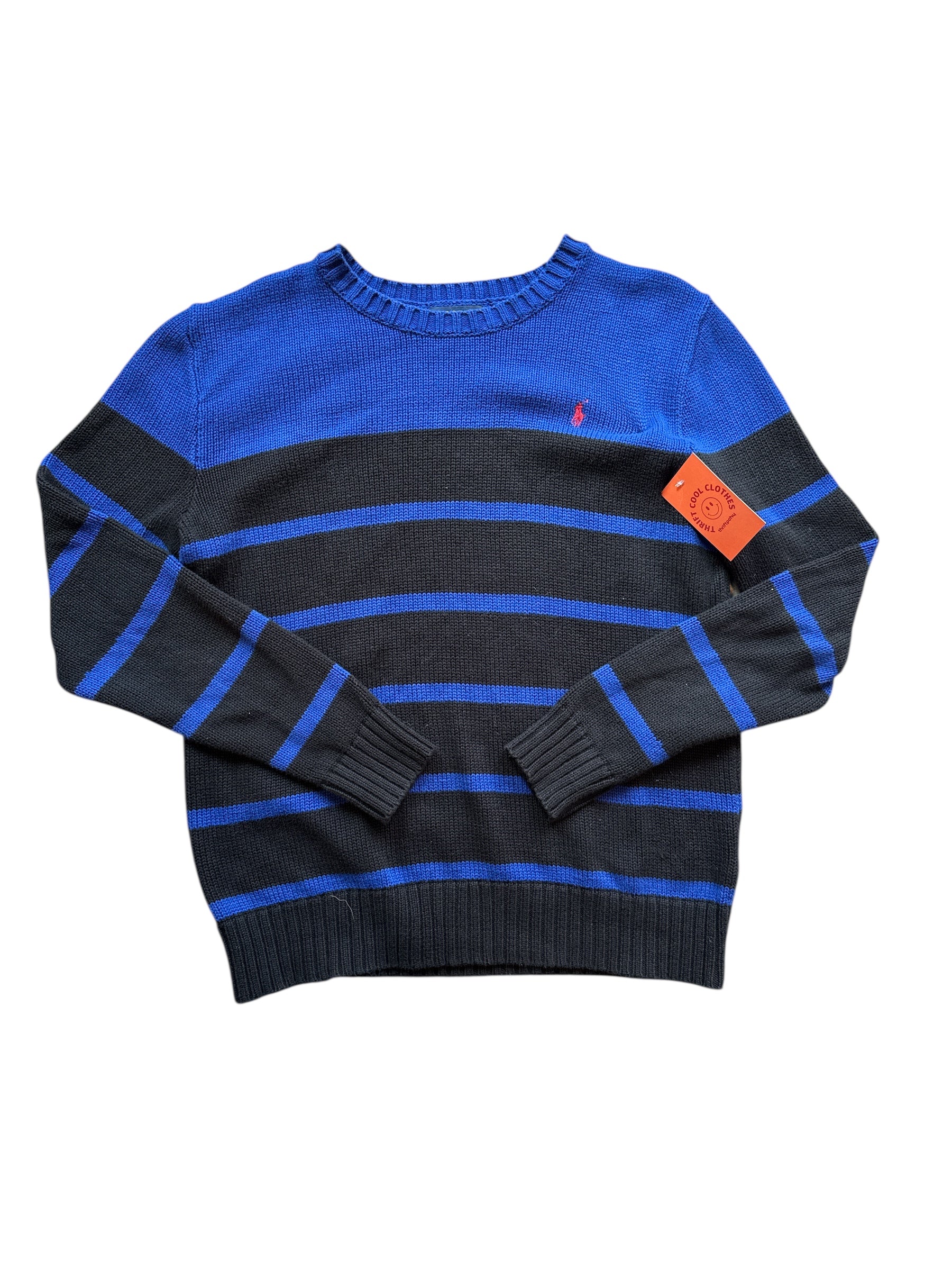 blue black Polo Ralph Lauren striped crewneck sweatr, xl youth