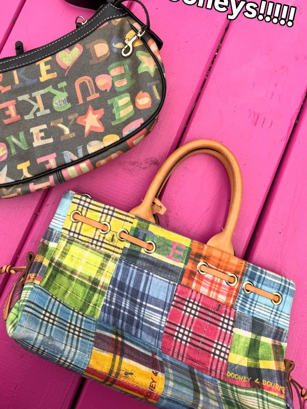 Blue green yellow multi Dooney & burke Plaid picnic ant purse