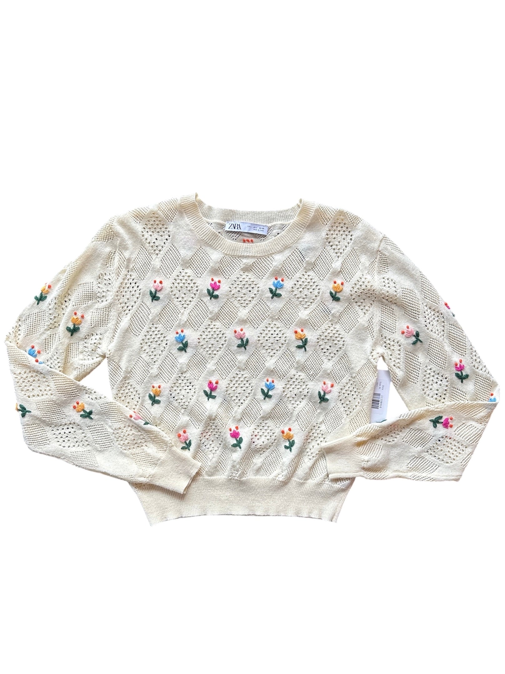 cream Zara ls sweater w flowers, M