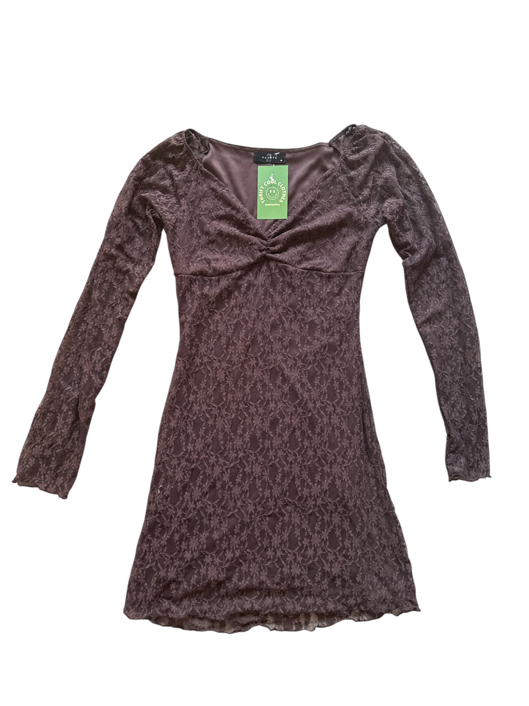 brown 2 saints lace ls dress, m
