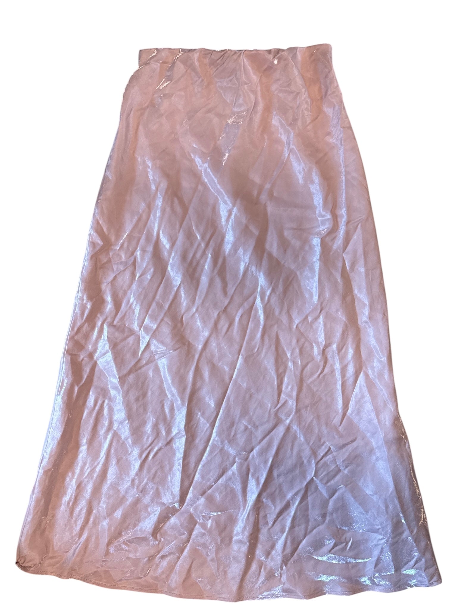 pink shiny maxi skirt, L