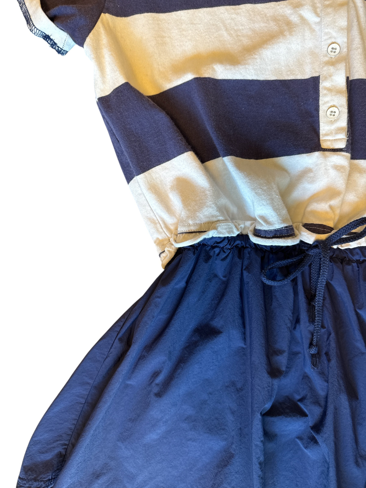 purple white daily practice stripe ss dress w swishy skirt, s