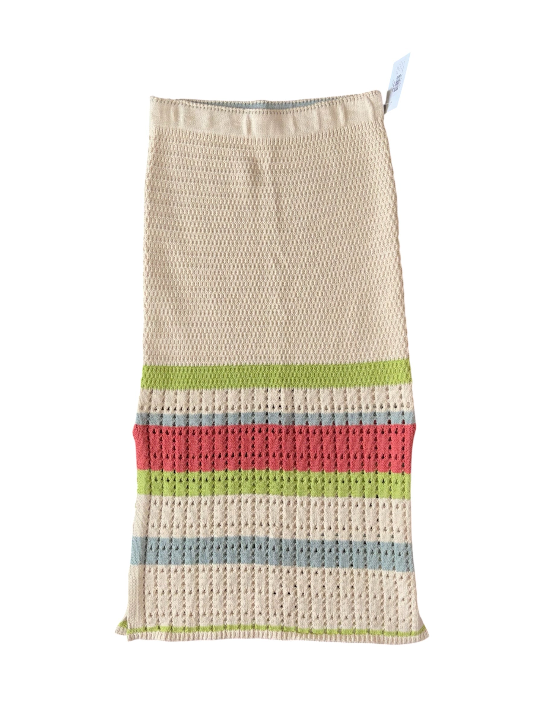 beige blue green free people striped knit maxi skirt, m