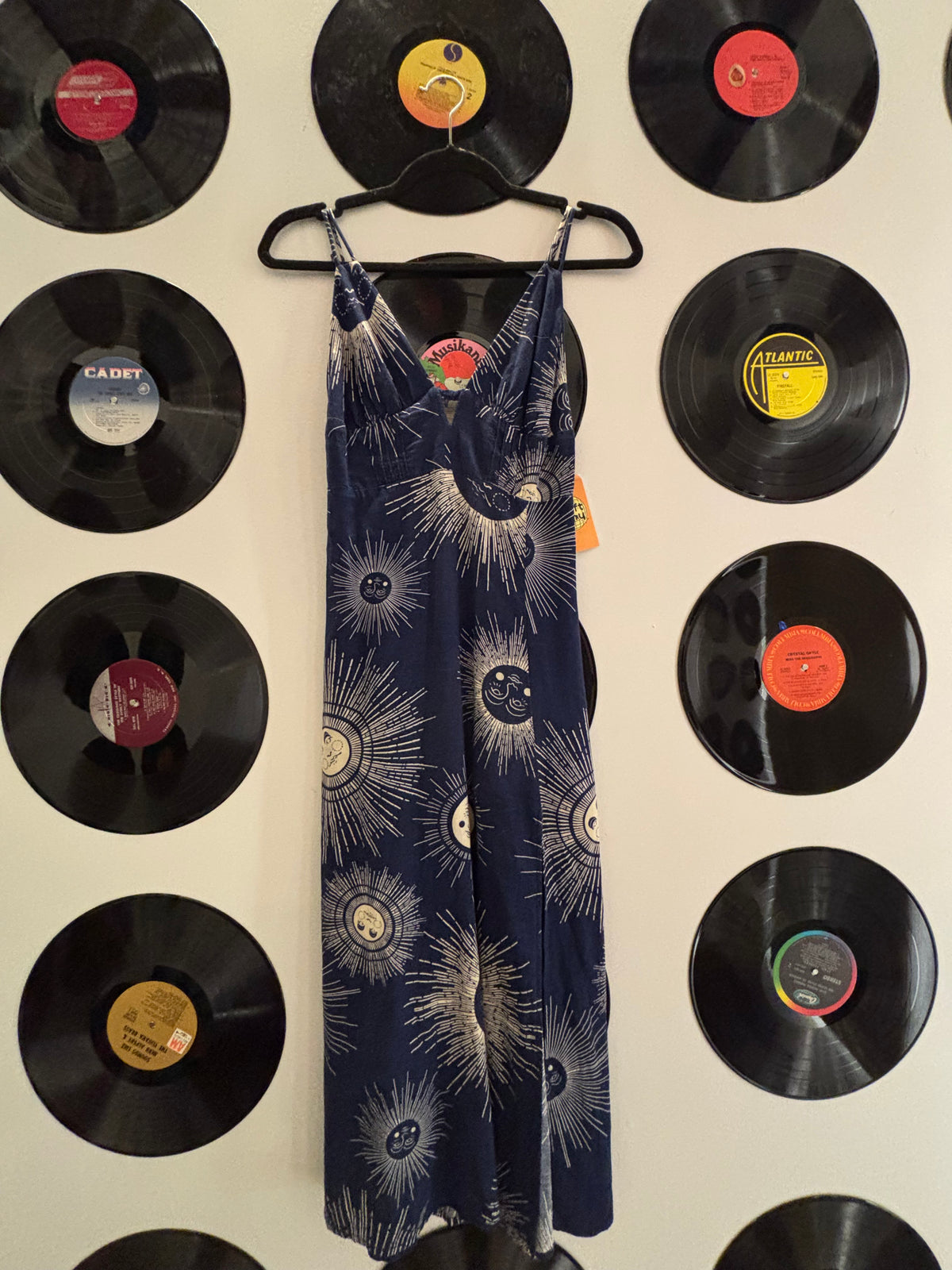 blue cream urban outfitters sun print cami long dress, xs