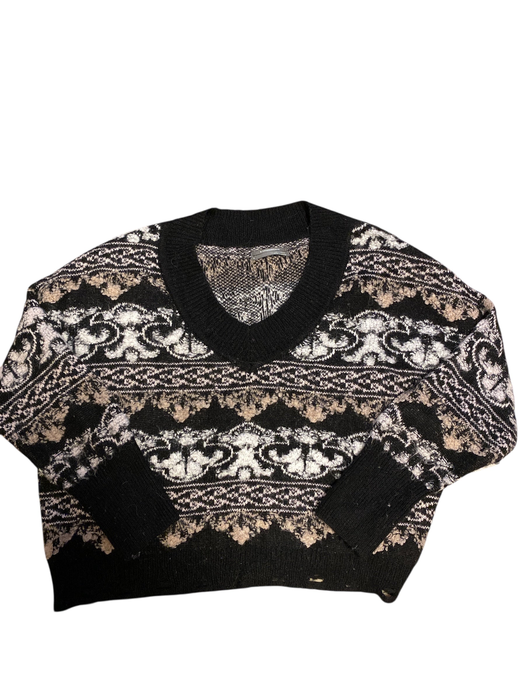 black white Anthropologie textured ls sweater, m
