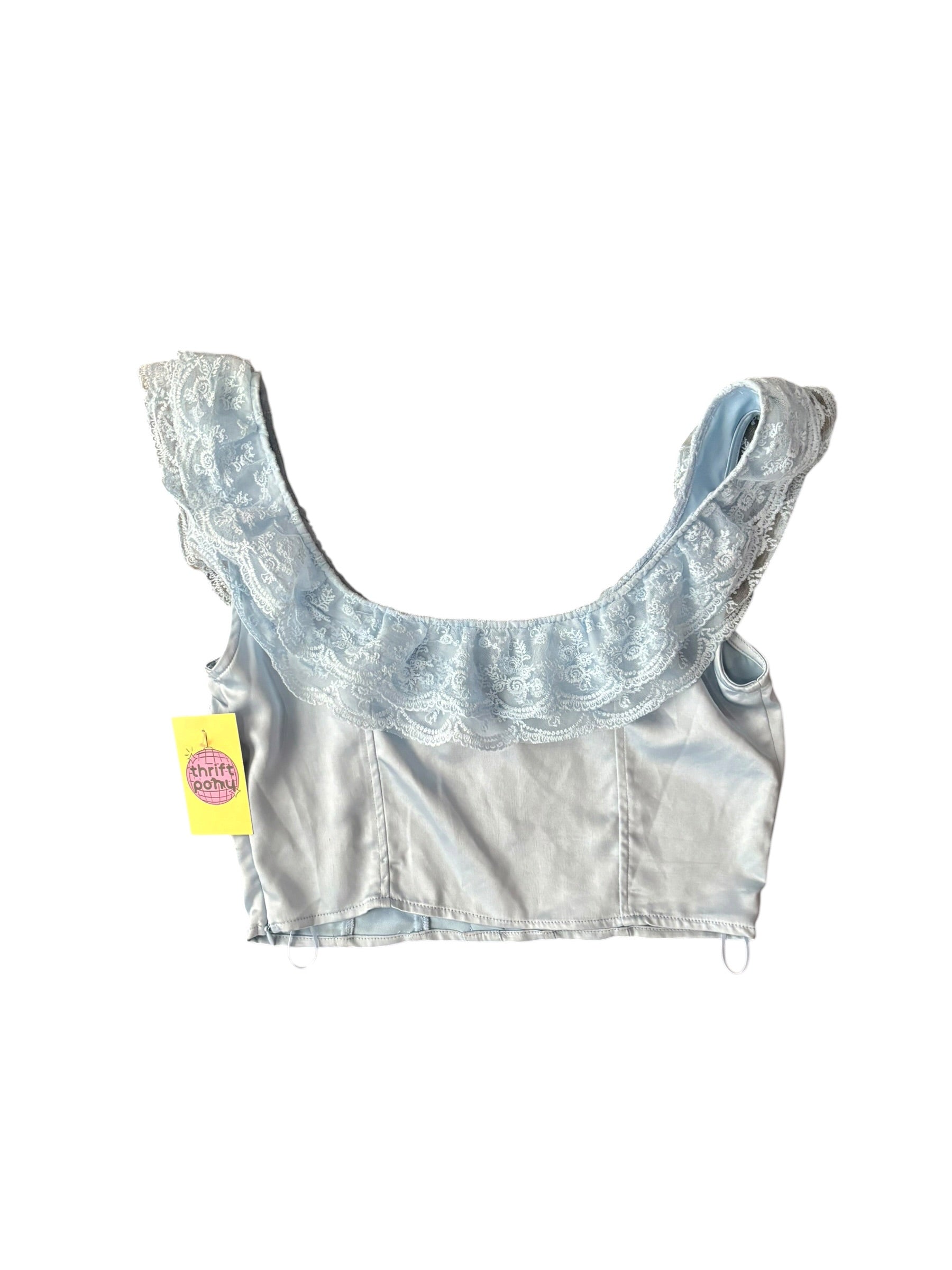 blue sweet water surf shop satin lace top, m