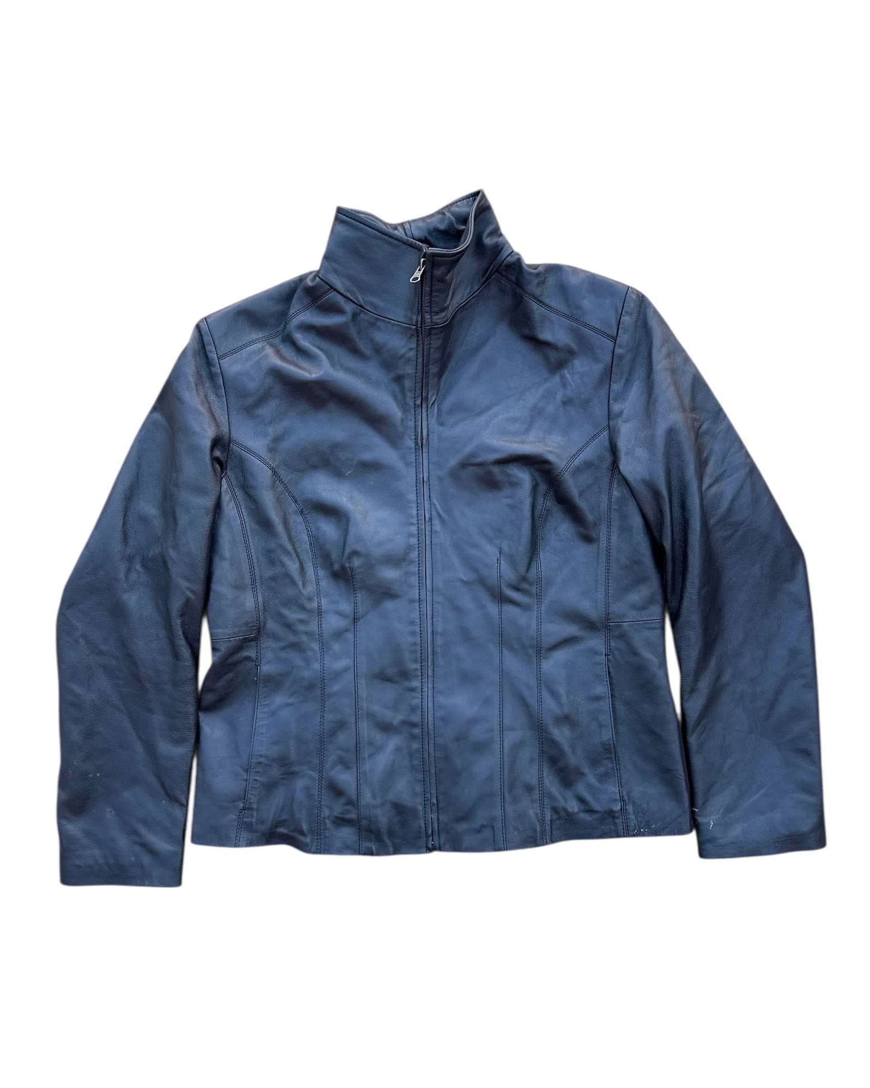 black nine west zip up leather jacket, L