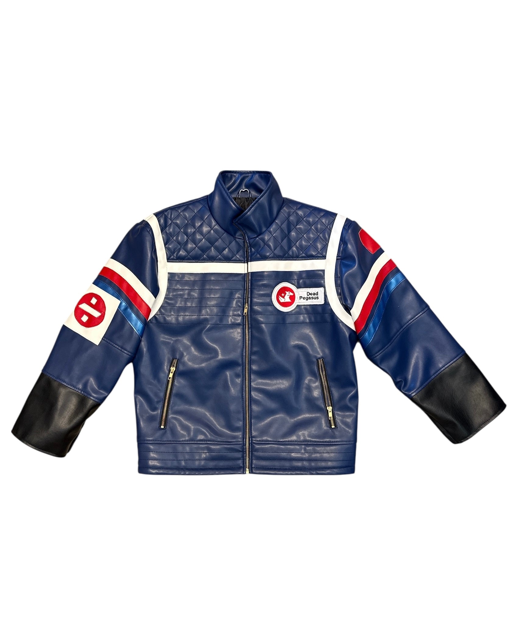 blue red jackets creator pleather stripe quilted jacket, s
