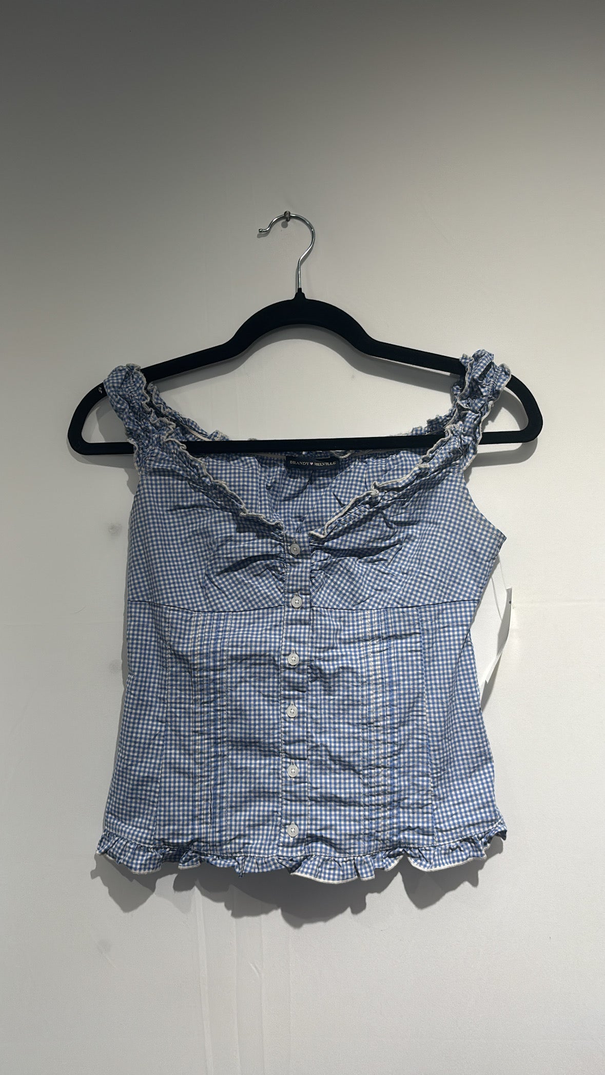 blue white brandy melville gingham ruffle tank