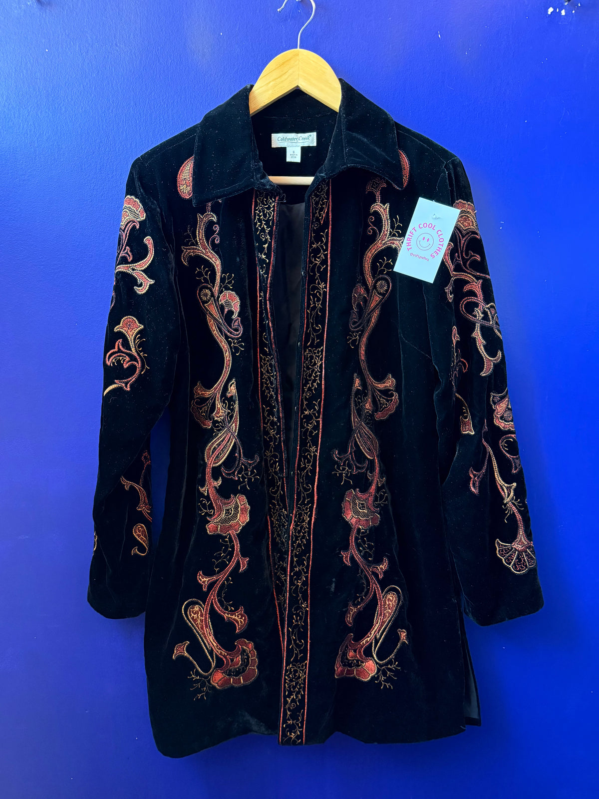 black orange coldwater creek embroidered velvet jacket, s