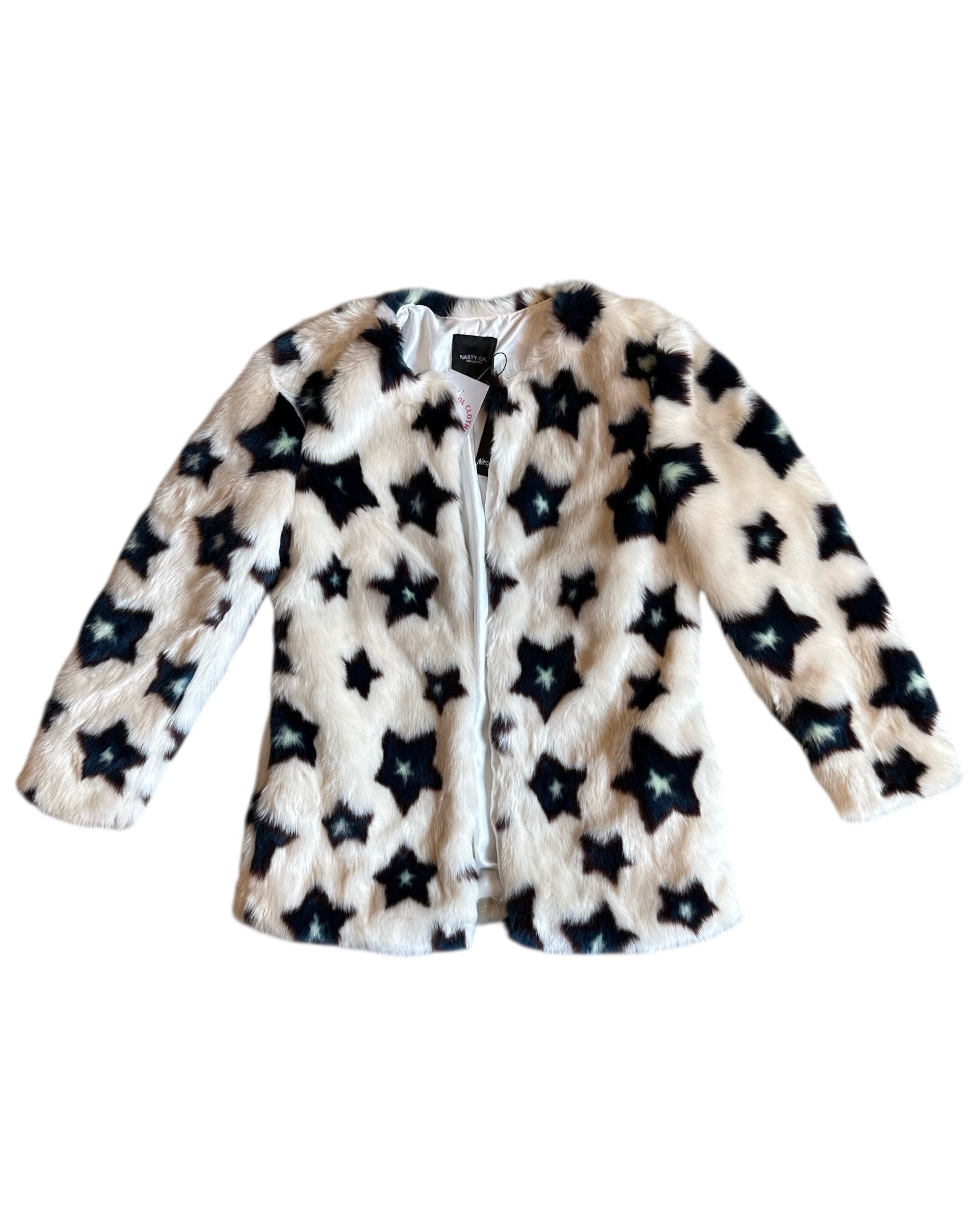 white black nasty gal nwt star fur jacket, s