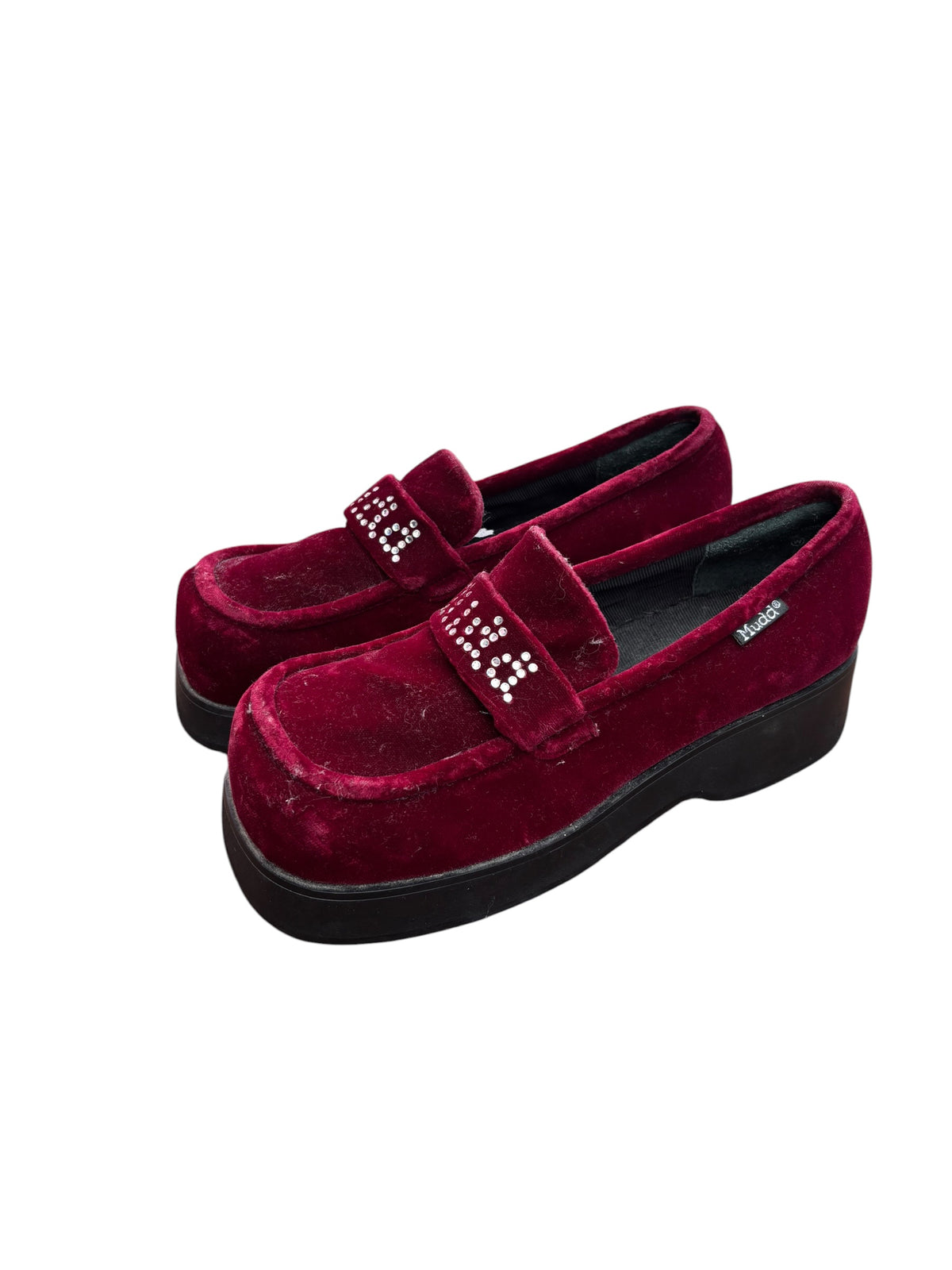 maroon mudd velour platform loafers, 6