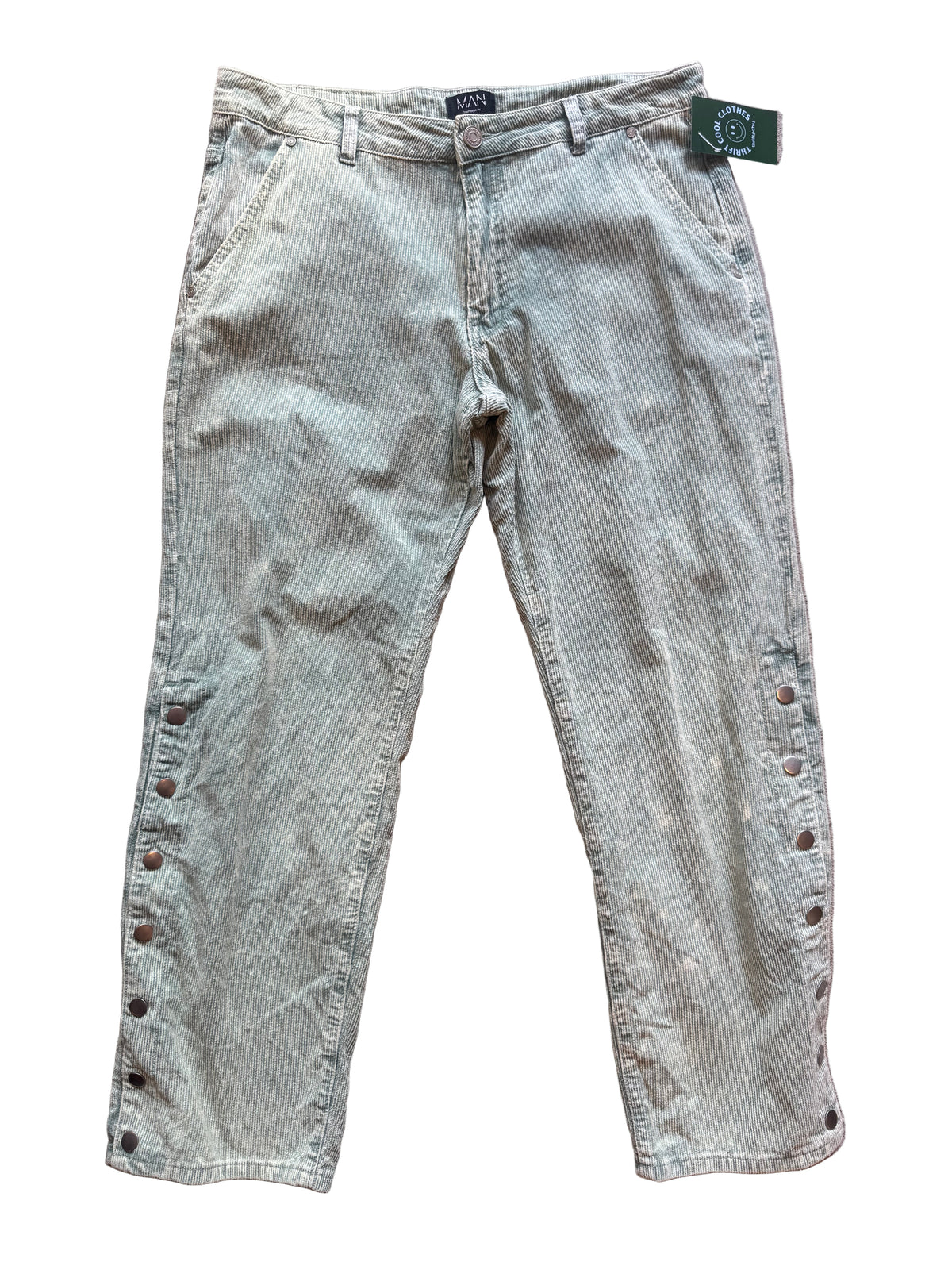 green boohoo man ribbed pants, m