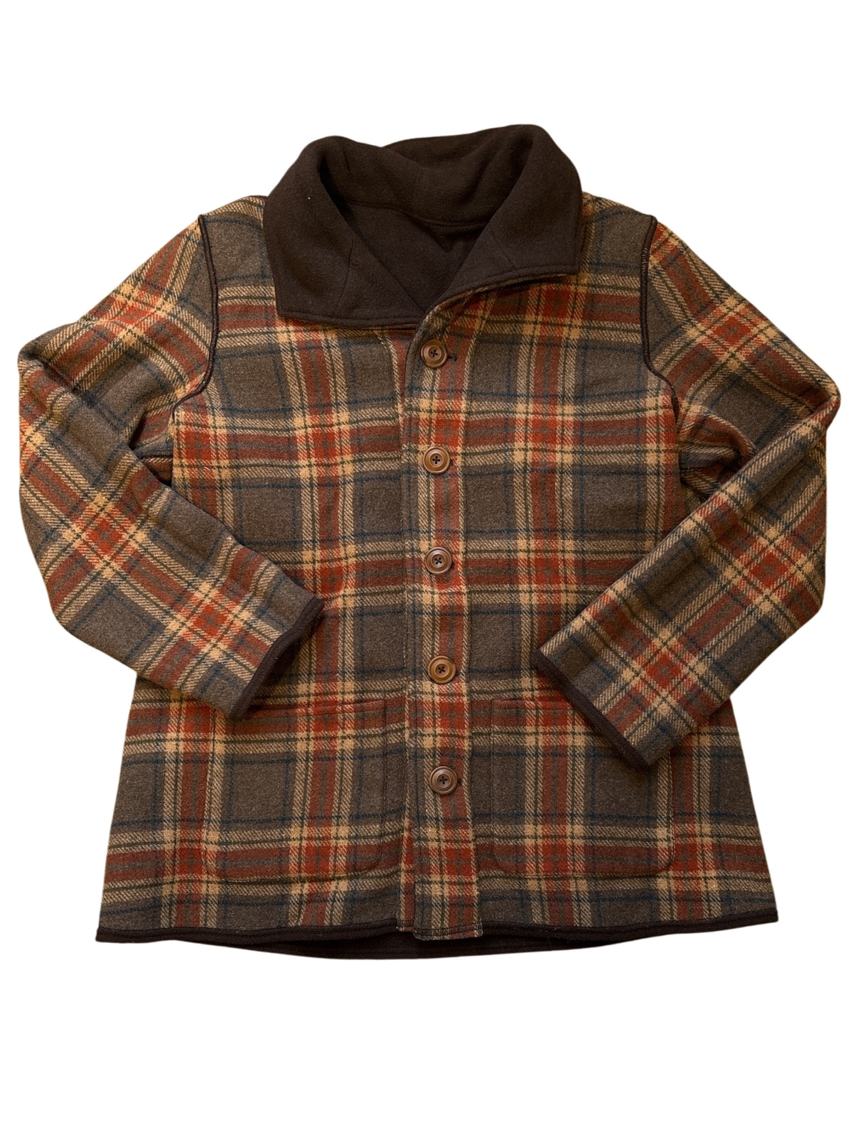 brown red navy reversible plaid/plain peacoat