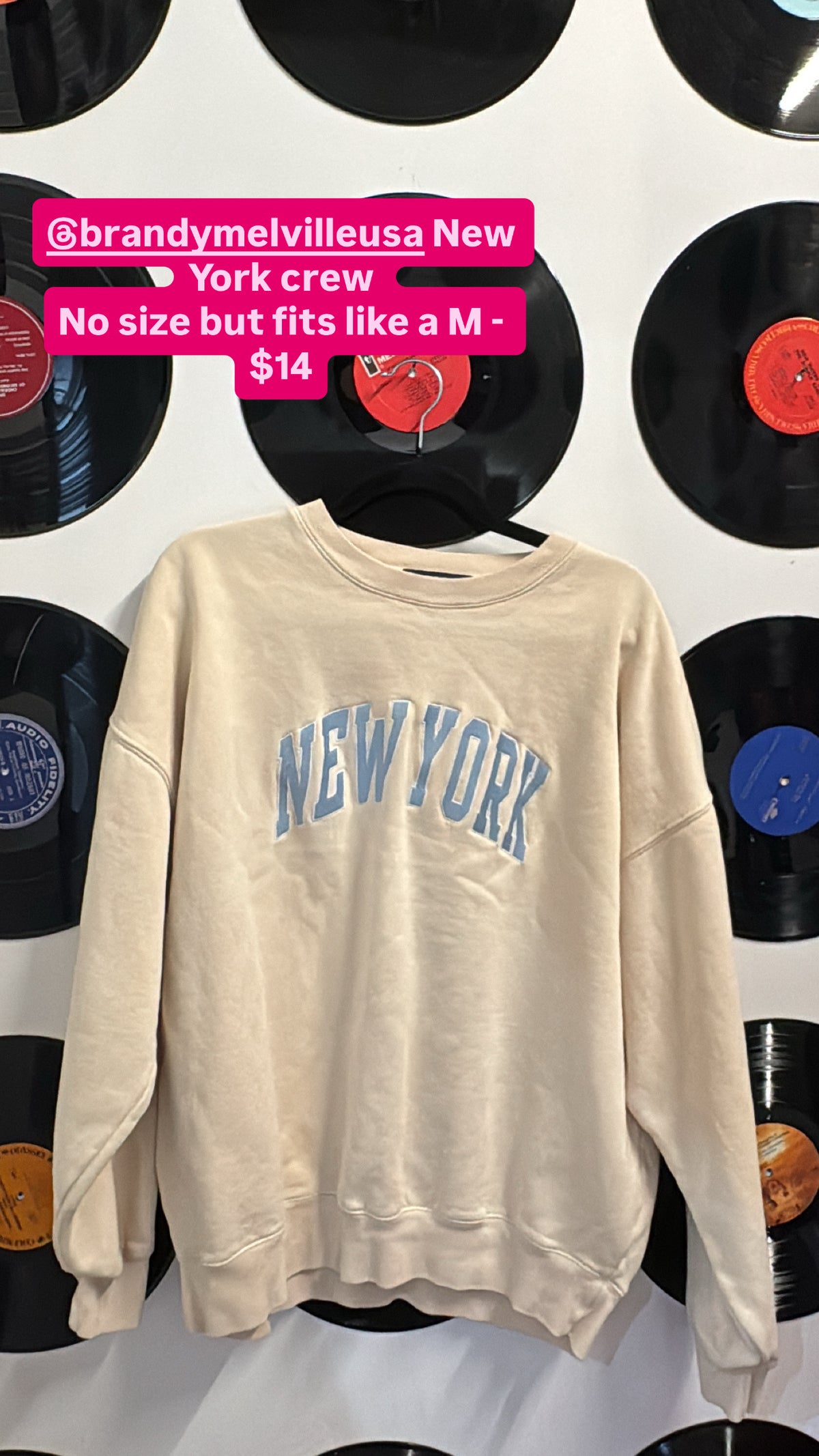 cream blue brandy melville new york crew, M
