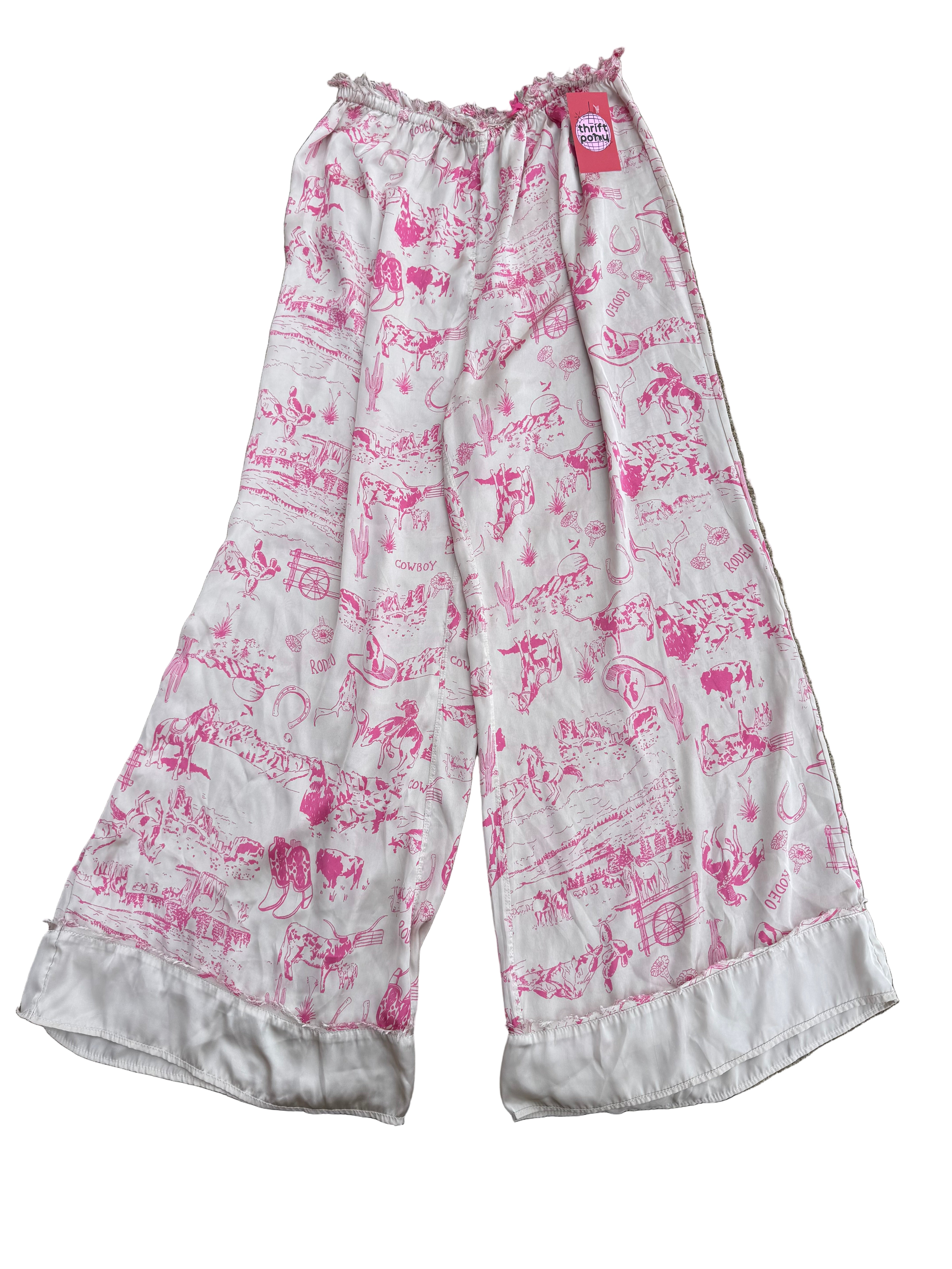 pink grey cowgirl scenery free people silky pj pants, M