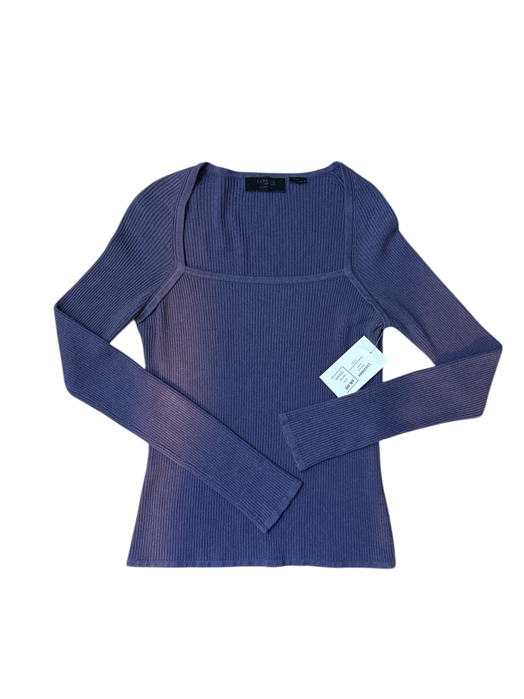 purple express ribbed square neck ls top
