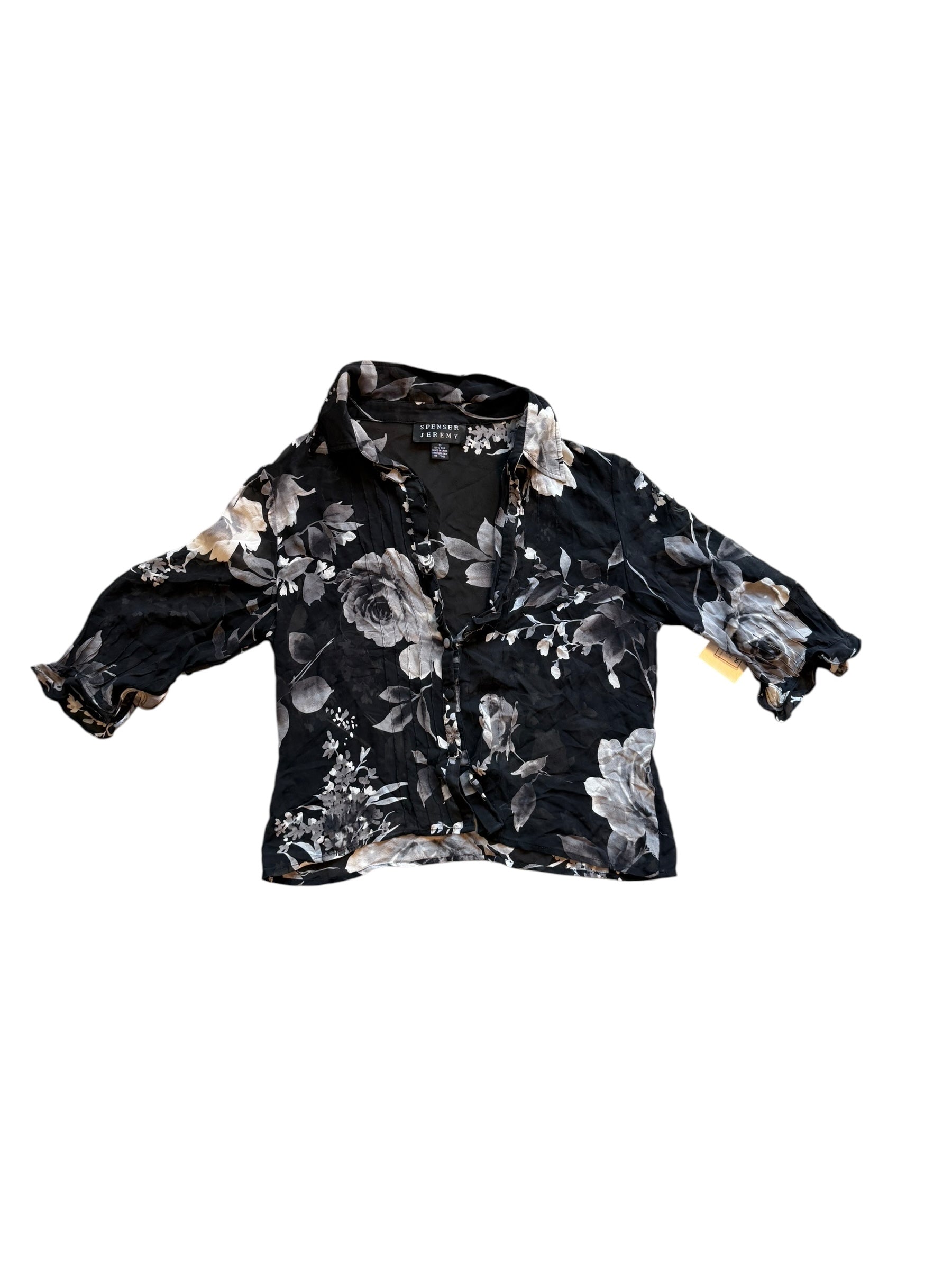 Black gray white Spenser jeremy Floral sheer quarter sleeve, 10