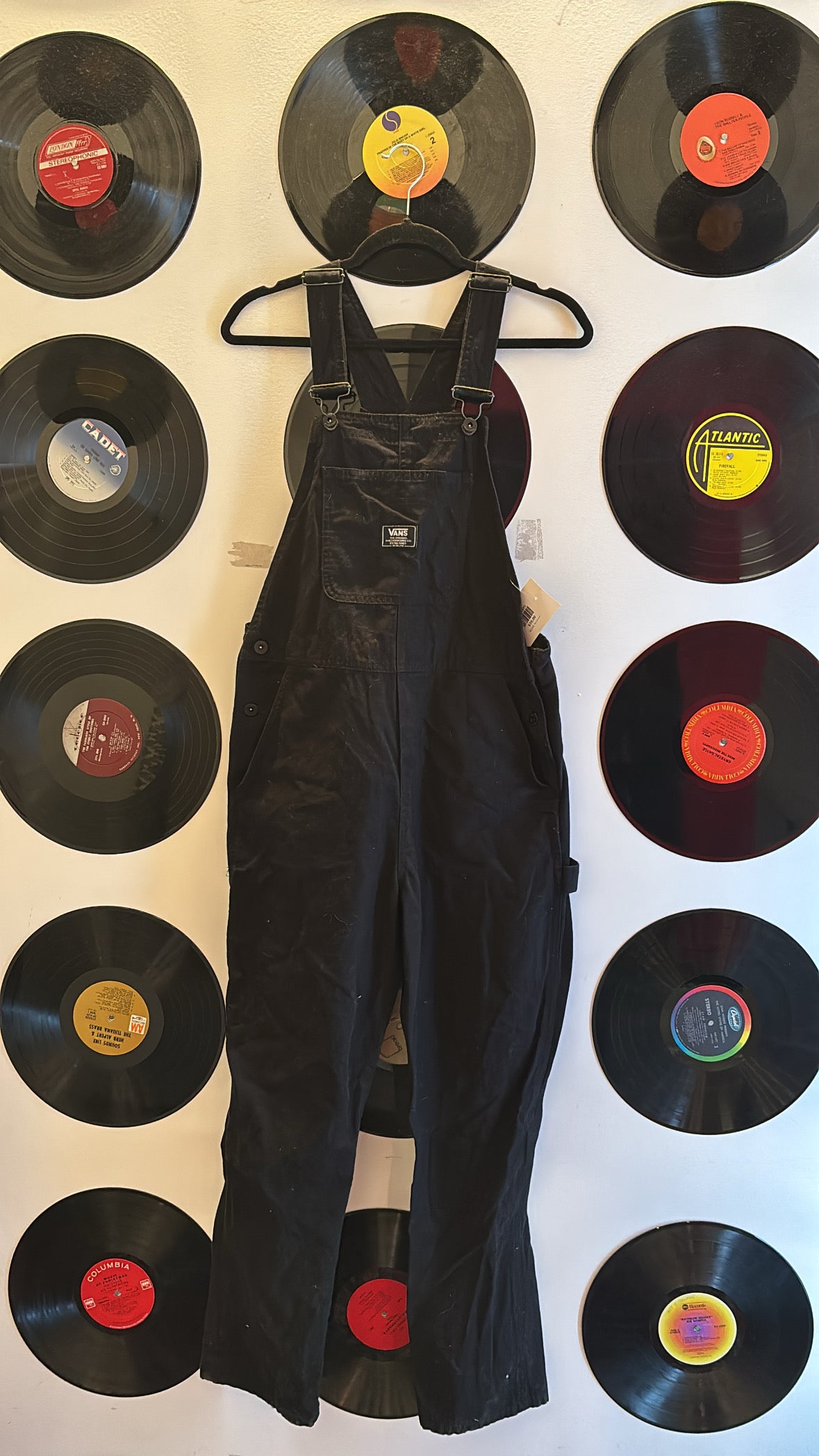 black vans denim overalls, s