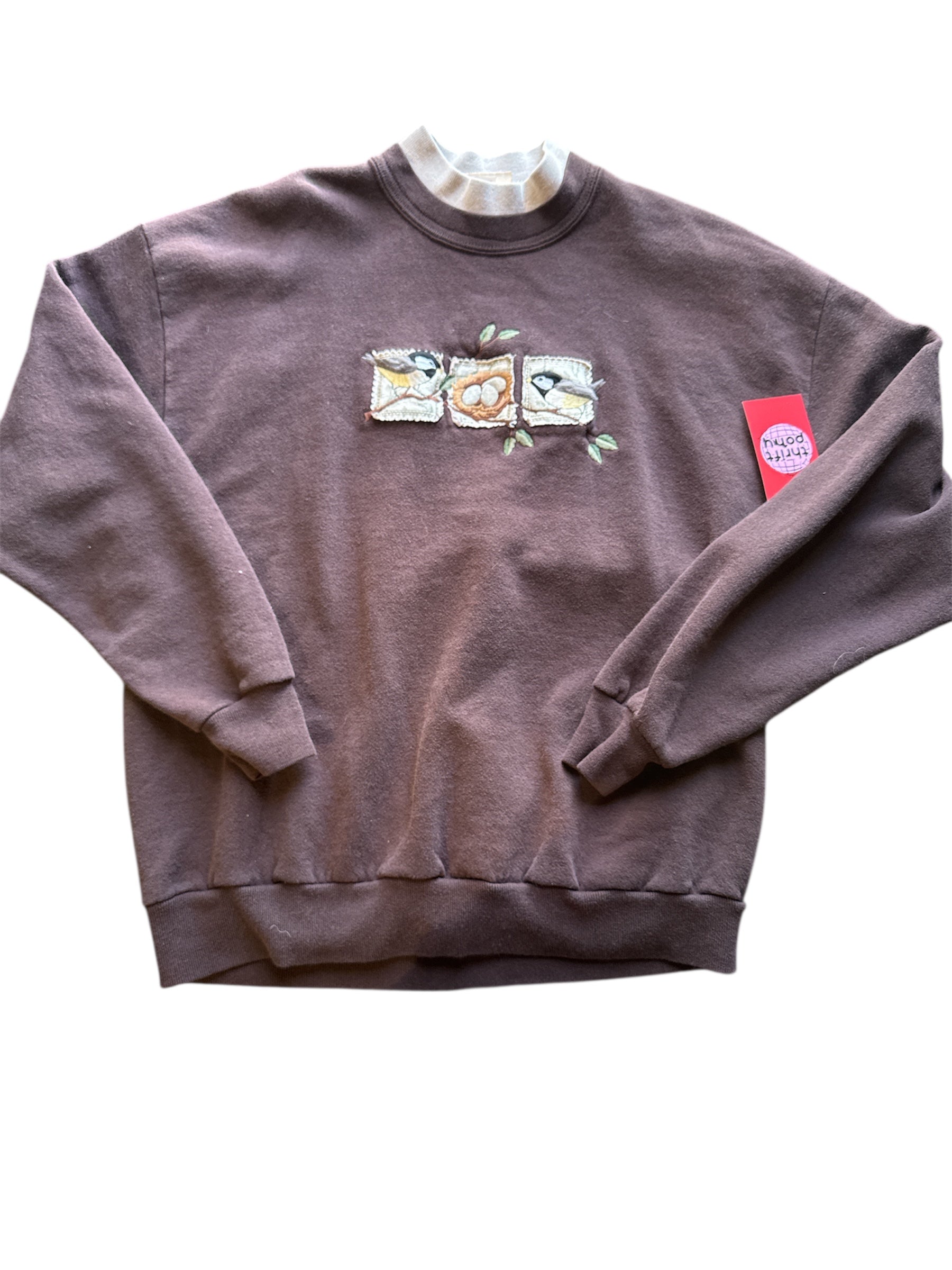 brown top stitch bird nest granny sweater, xl