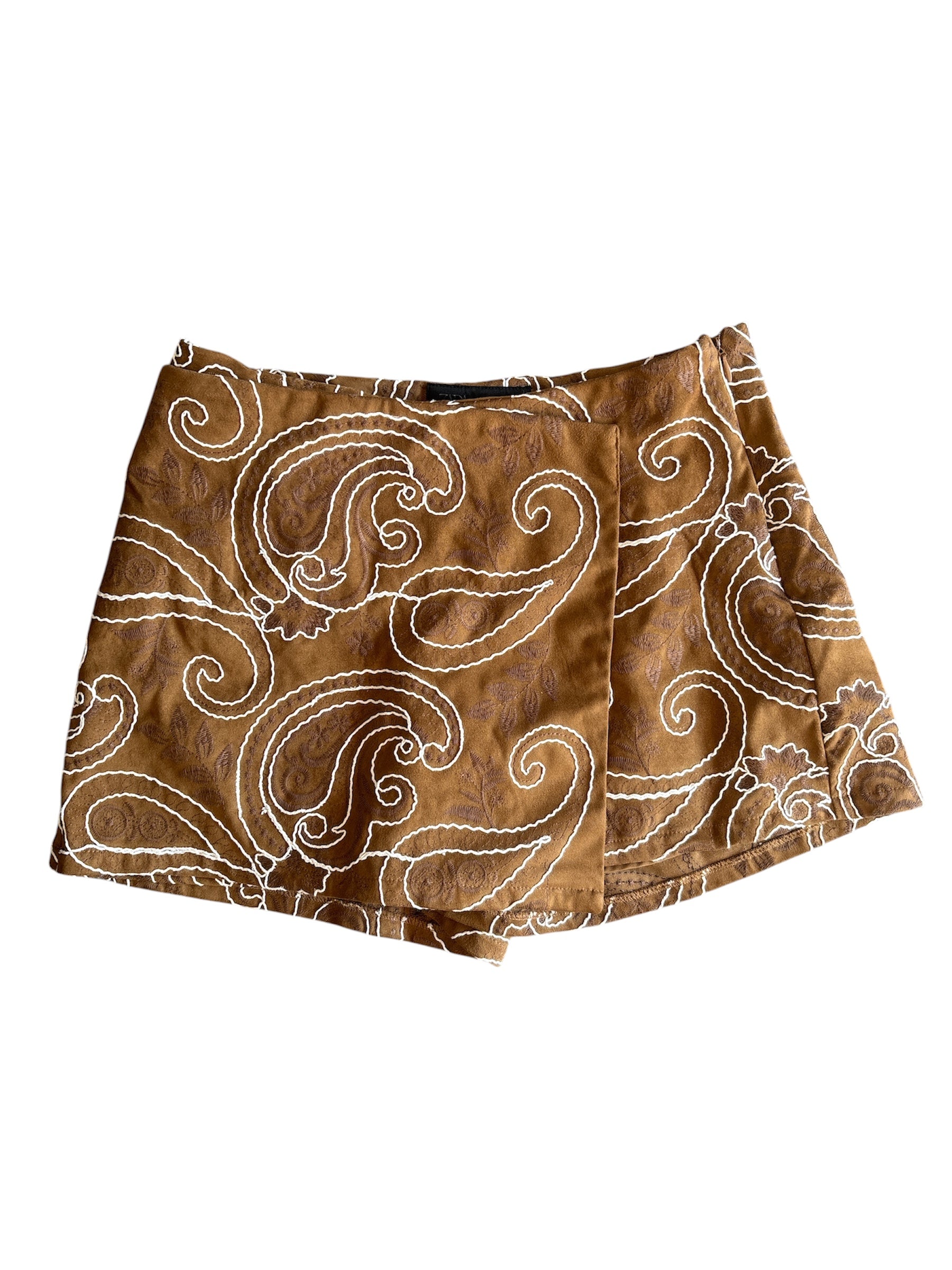 brown zara nwt embroider swirl skort, s