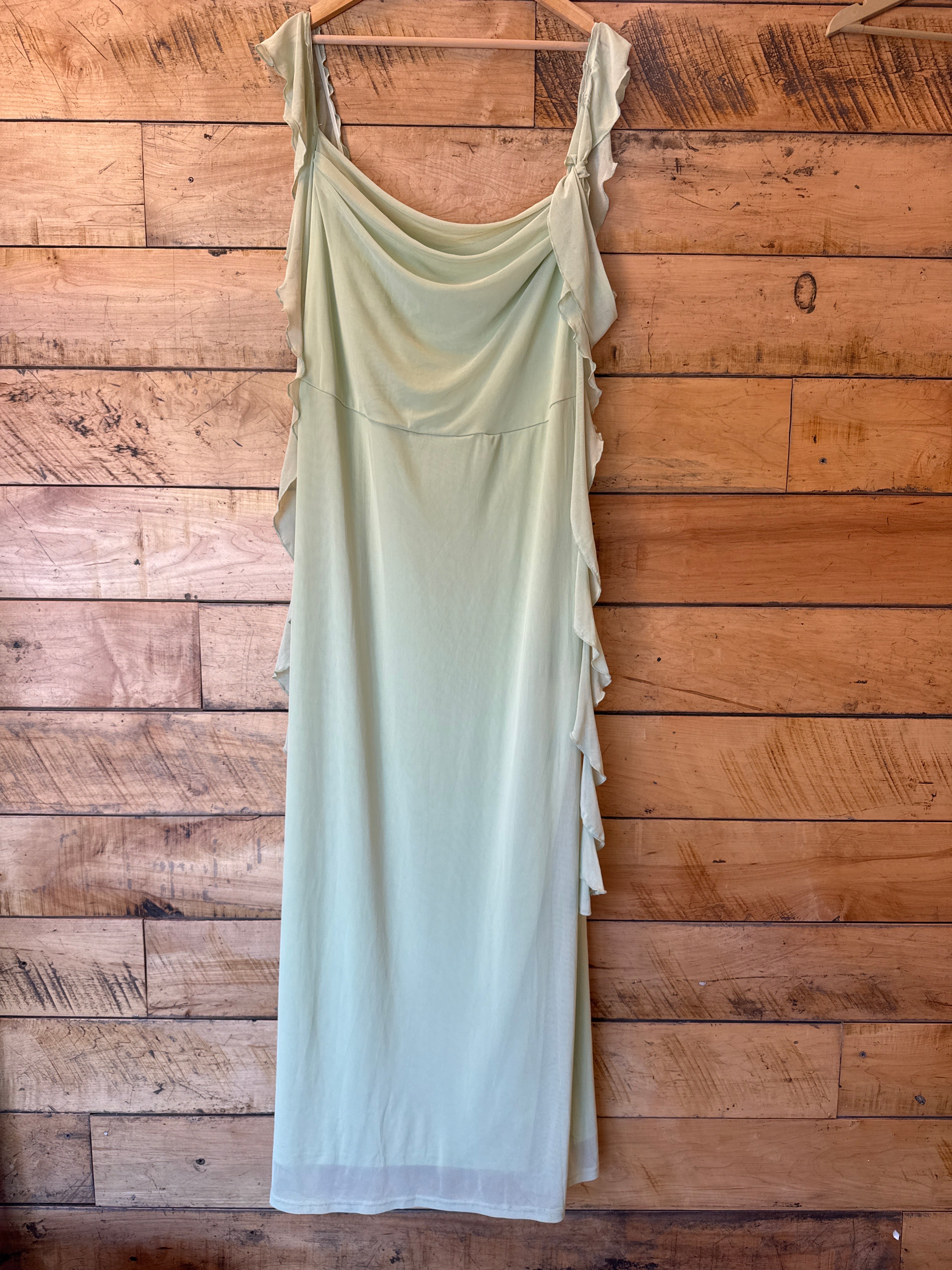sage ruffle mesh maxi dress, 3x